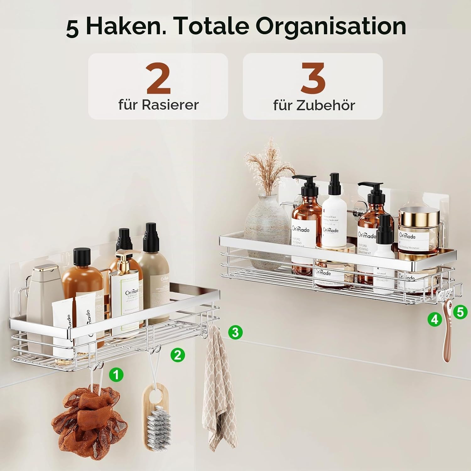 Orimade Duschregal Edelstahl zum Kleben Ohne Bohren 2er Set