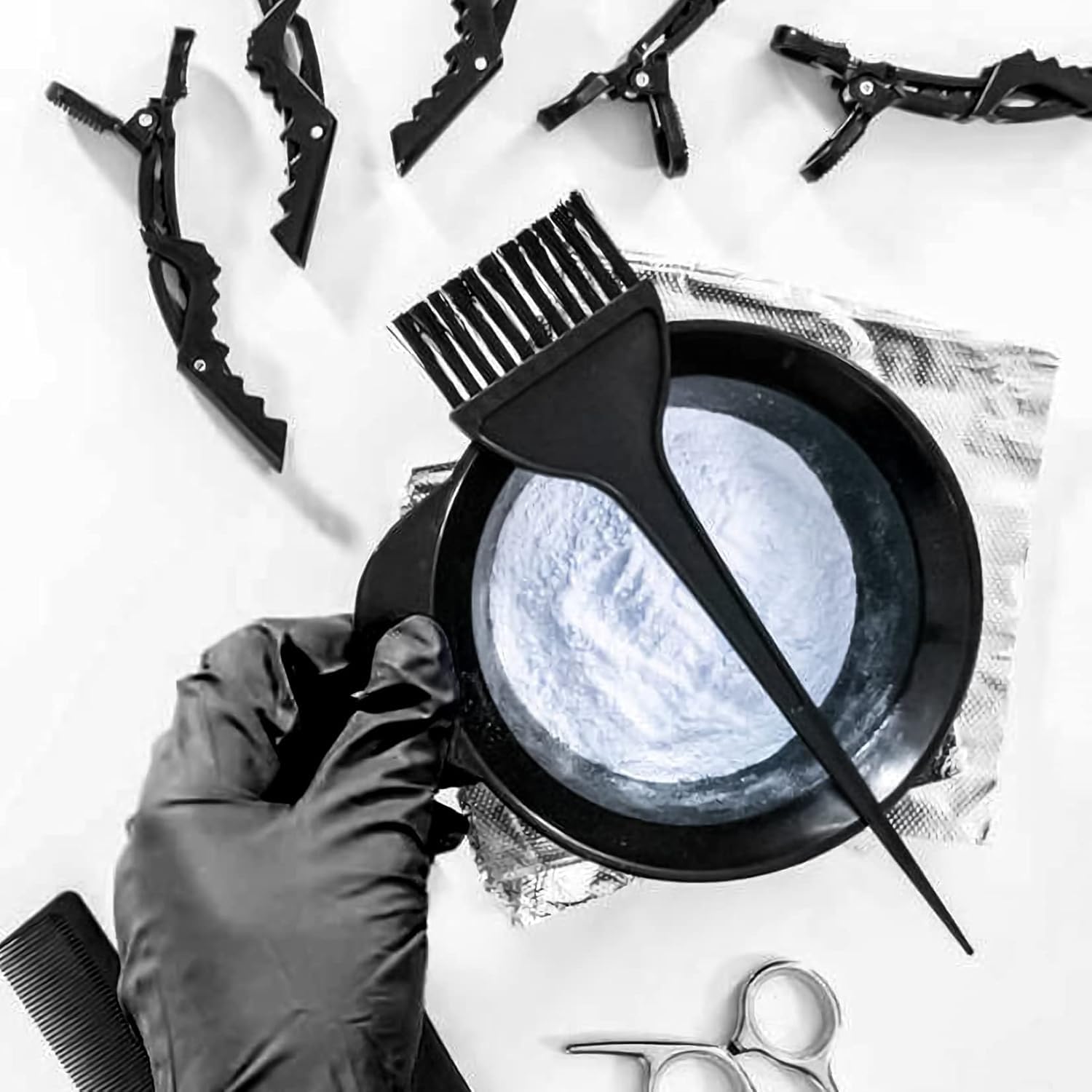 Haarfaerbe Set 9-teilig mit Pinsel Kamm Schale Handschuhe Buerste