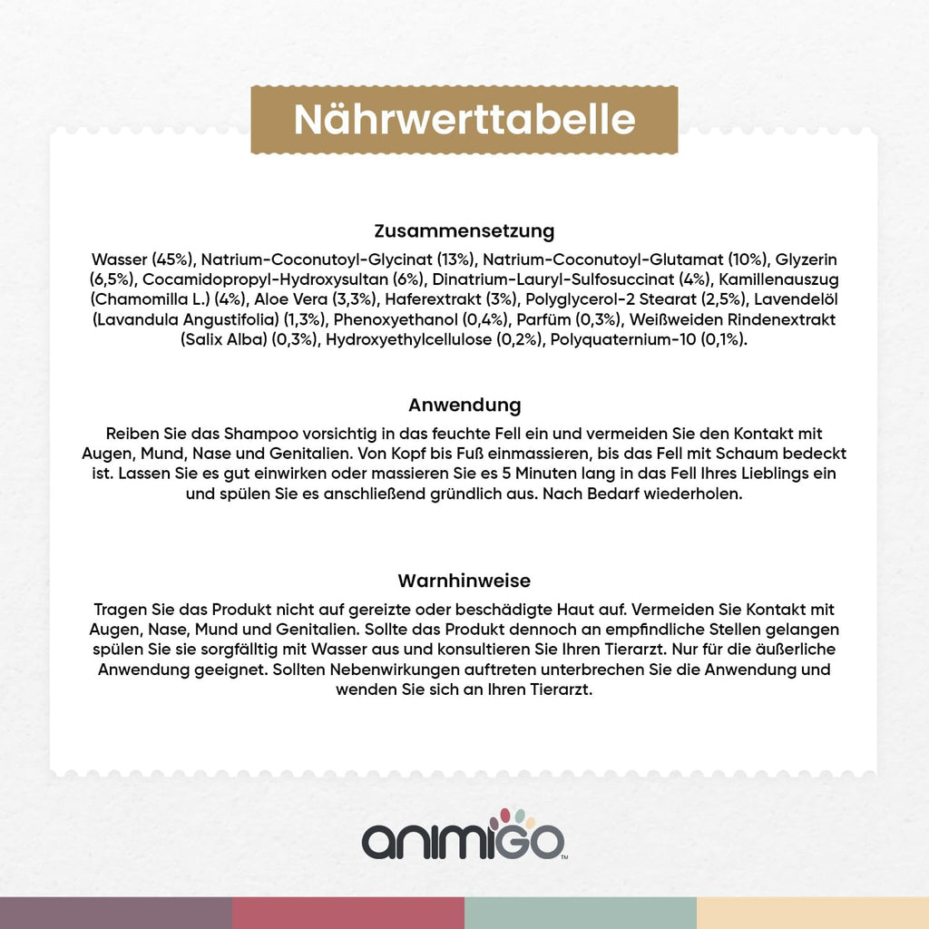 animigo Hundeshampoo 500 ml - Anti-Juckreiz, Milben & Flohschutz, hautfreundlich