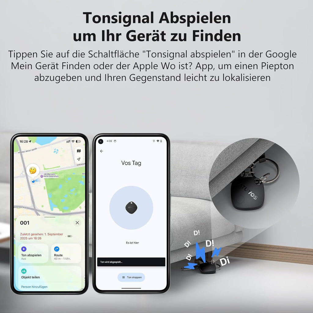 ATUVOS AirTag Pro Bluetooth Tracker fuer Android und iOS Dual-System Schluessel