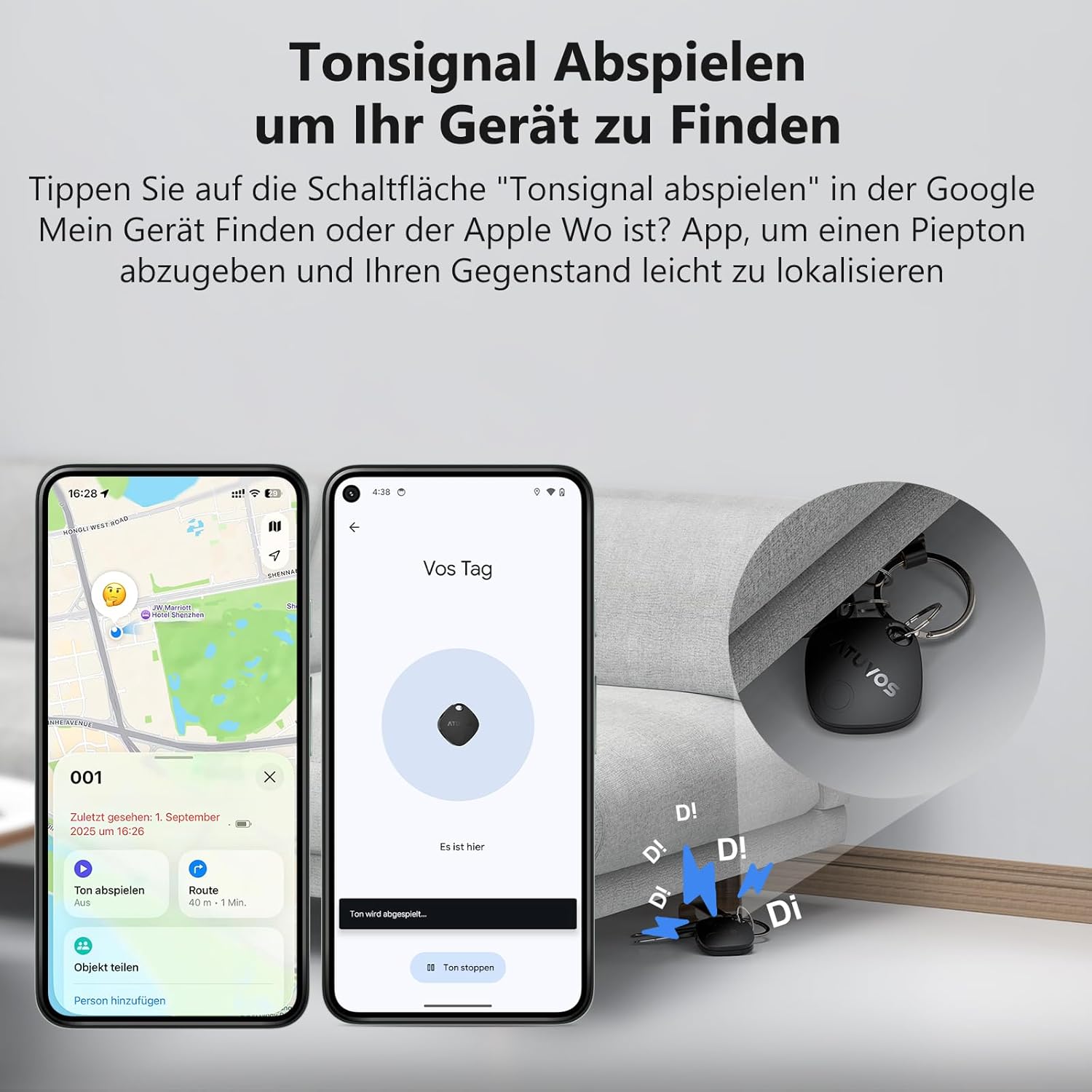 ATUVOS AirTag Pro Bluetooth Tracker fuer Android und iOS Dual-System Schluessel