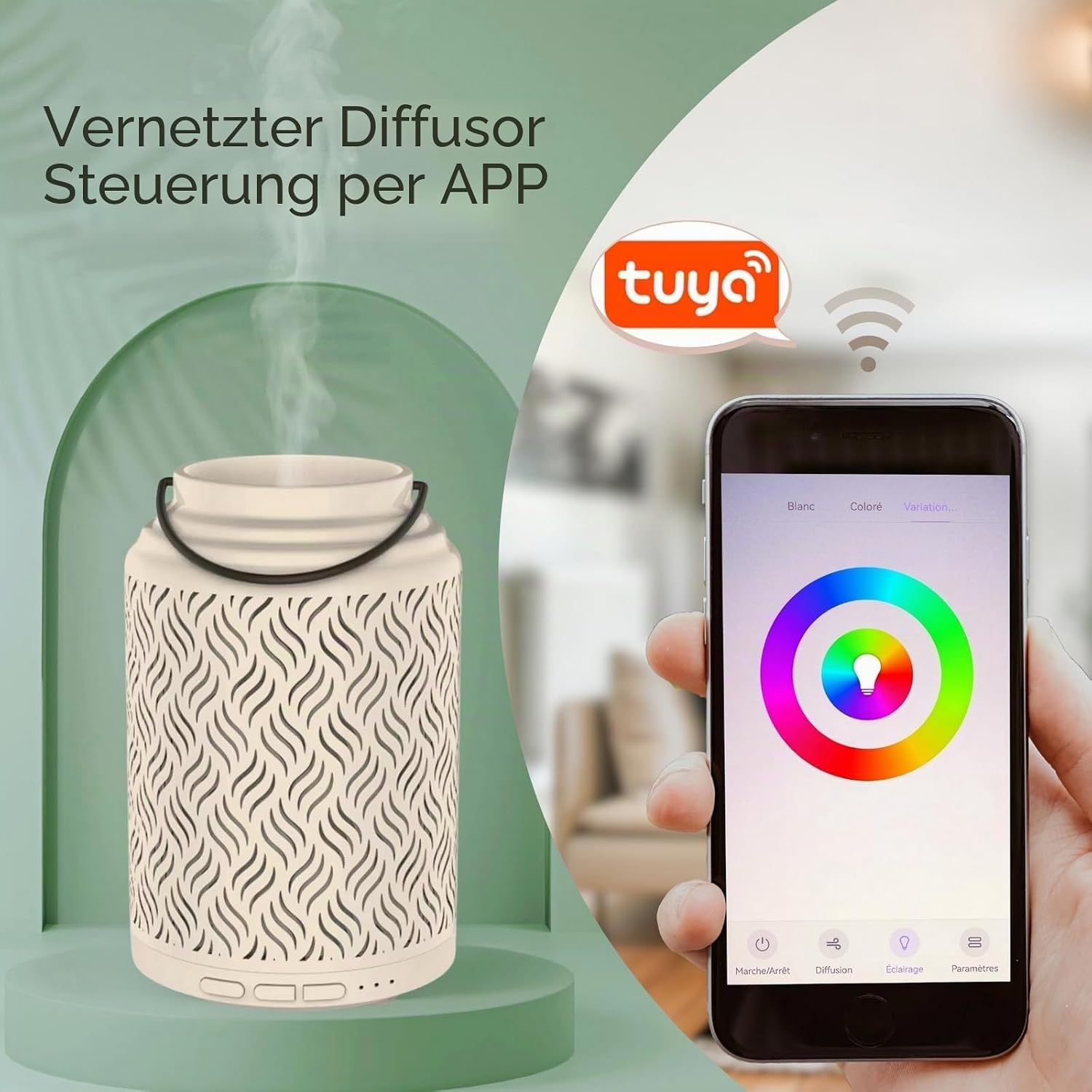 Zen Arôme WLAN Aroma Diffuser Holz Keramik kompatibel mit Alexa Google Home