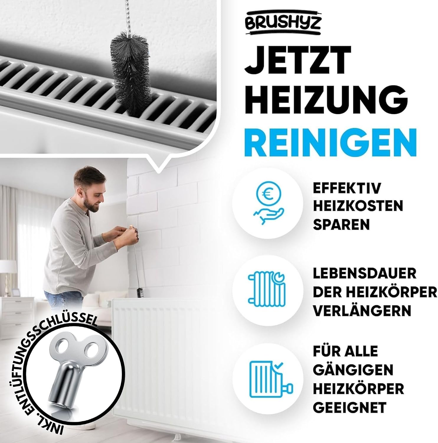 Heizkoerperbuerste flexibel 80cm-117cm Reinigungsbuerste Teleskopheizkoerper
