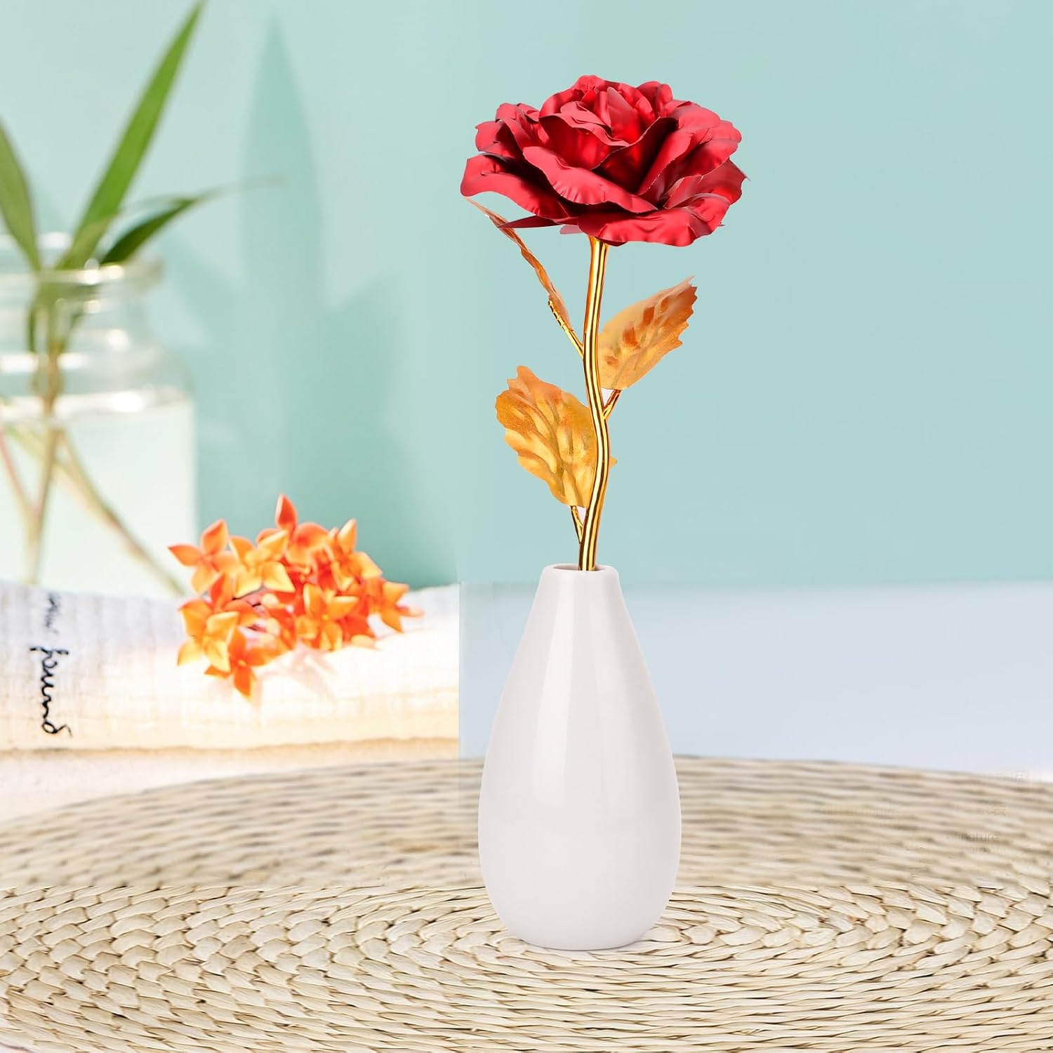 Galaxy Rose mit Vase Geschenk Set Valentinstag Geburtstag Weihnachten