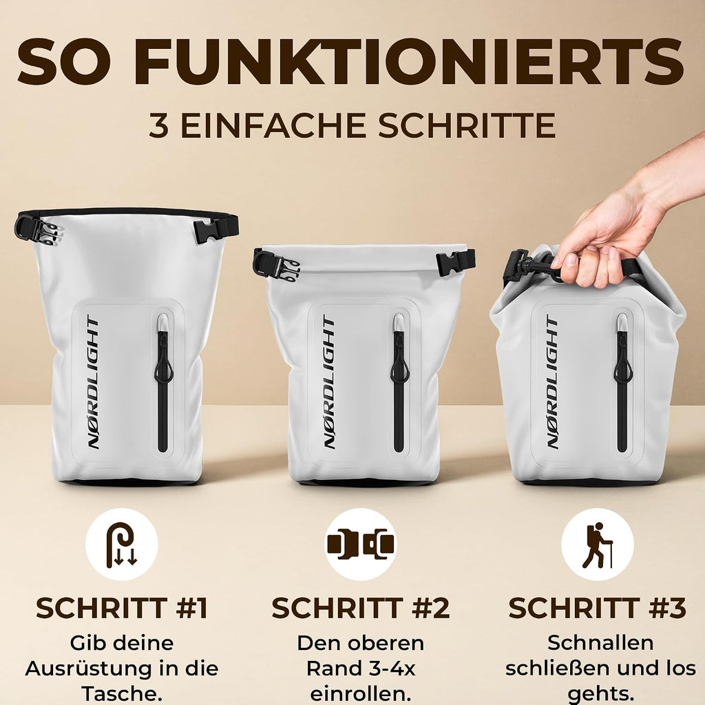 Nordlight Dry Bag 10 L wasserdichter Packsack mit Schultergurt und Handyhuelle We