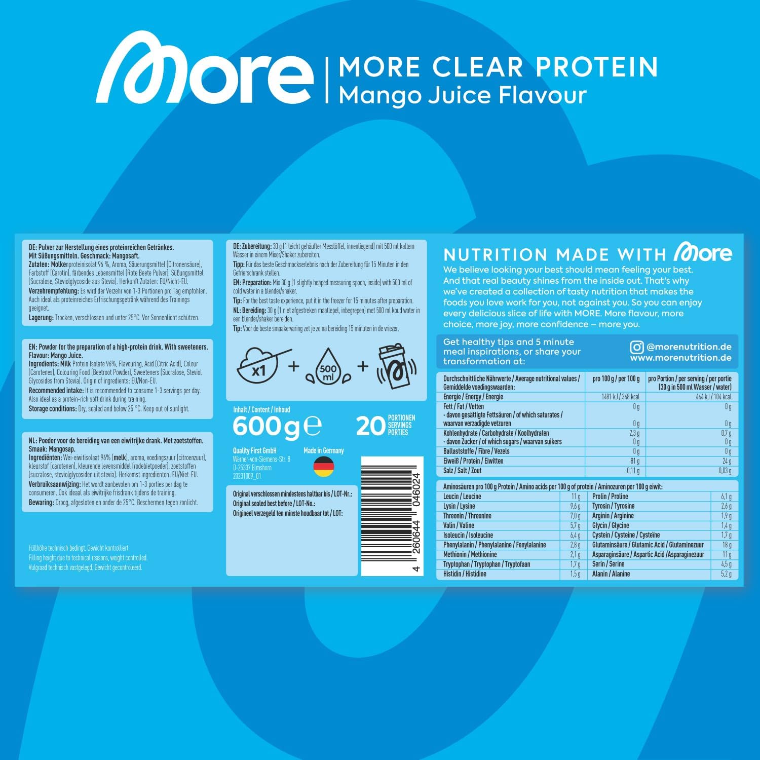 MORE Clear Protein Pfirsich Eistee Protein Drink Whey Isolat versch. Sorte