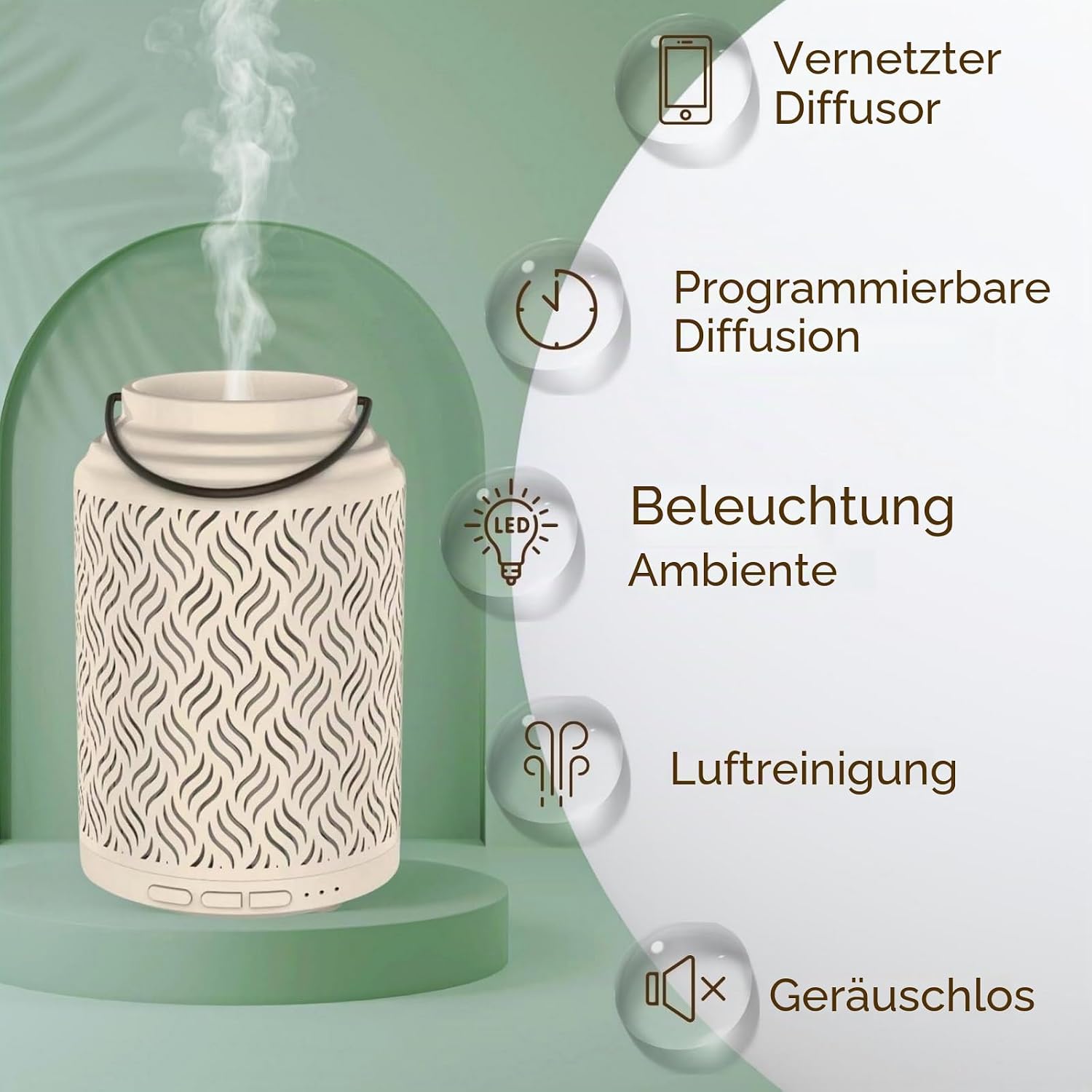 Zen Arôme WLAN Aroma Diffuser Holz Keramik kompatibel mit Alexa Google Home