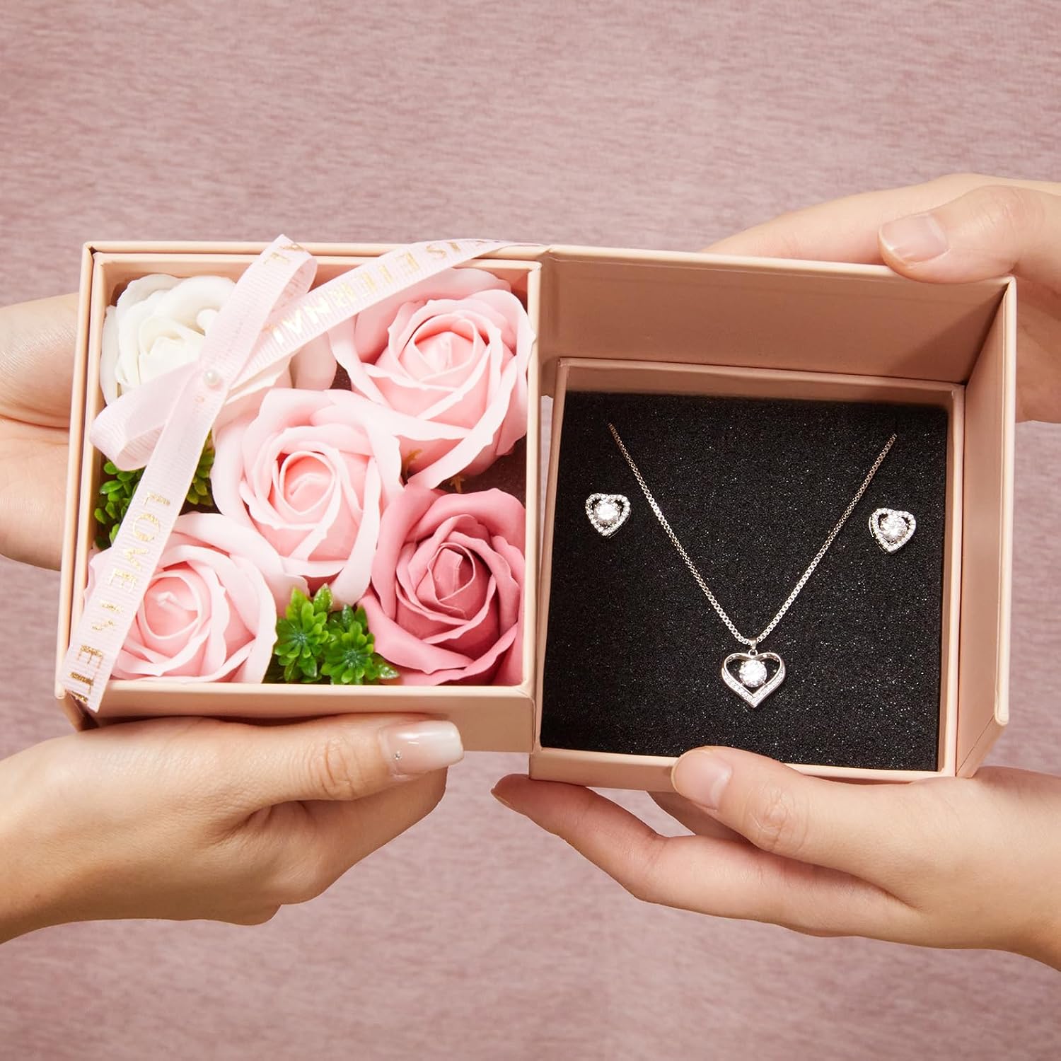 DN DECONATION Schmuckset Ewige Rose Halskette Ohrringe mit Geschenkbox