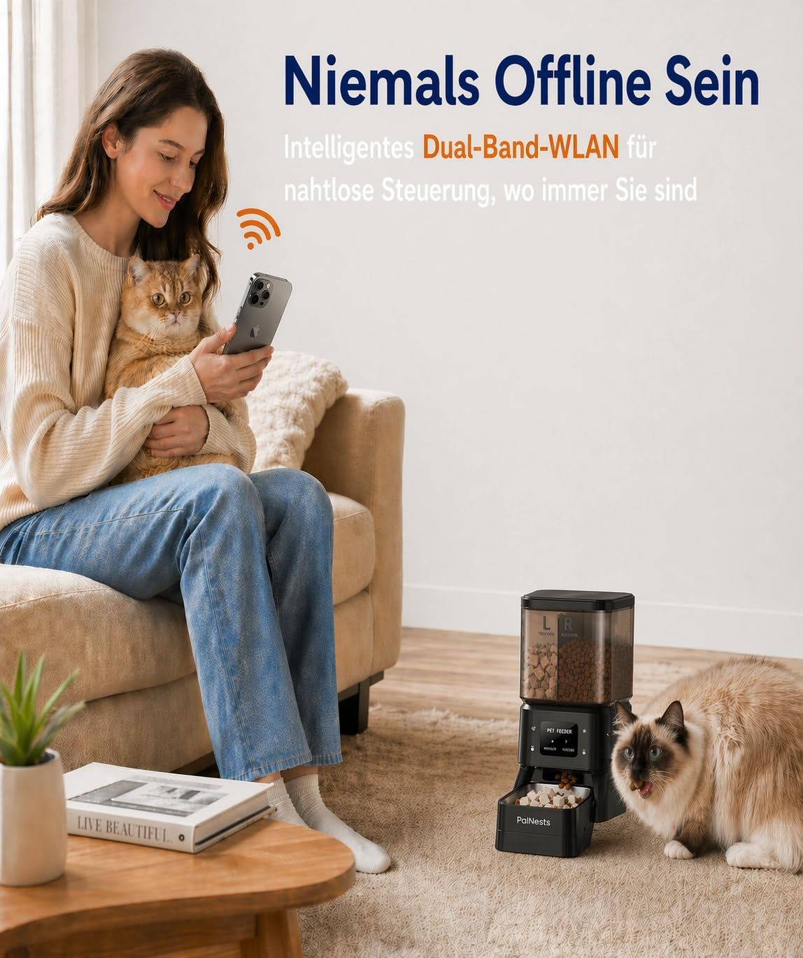 PalNests Futterautomat fuer Katzen und Hunde 4L mit App WLAN und Timer