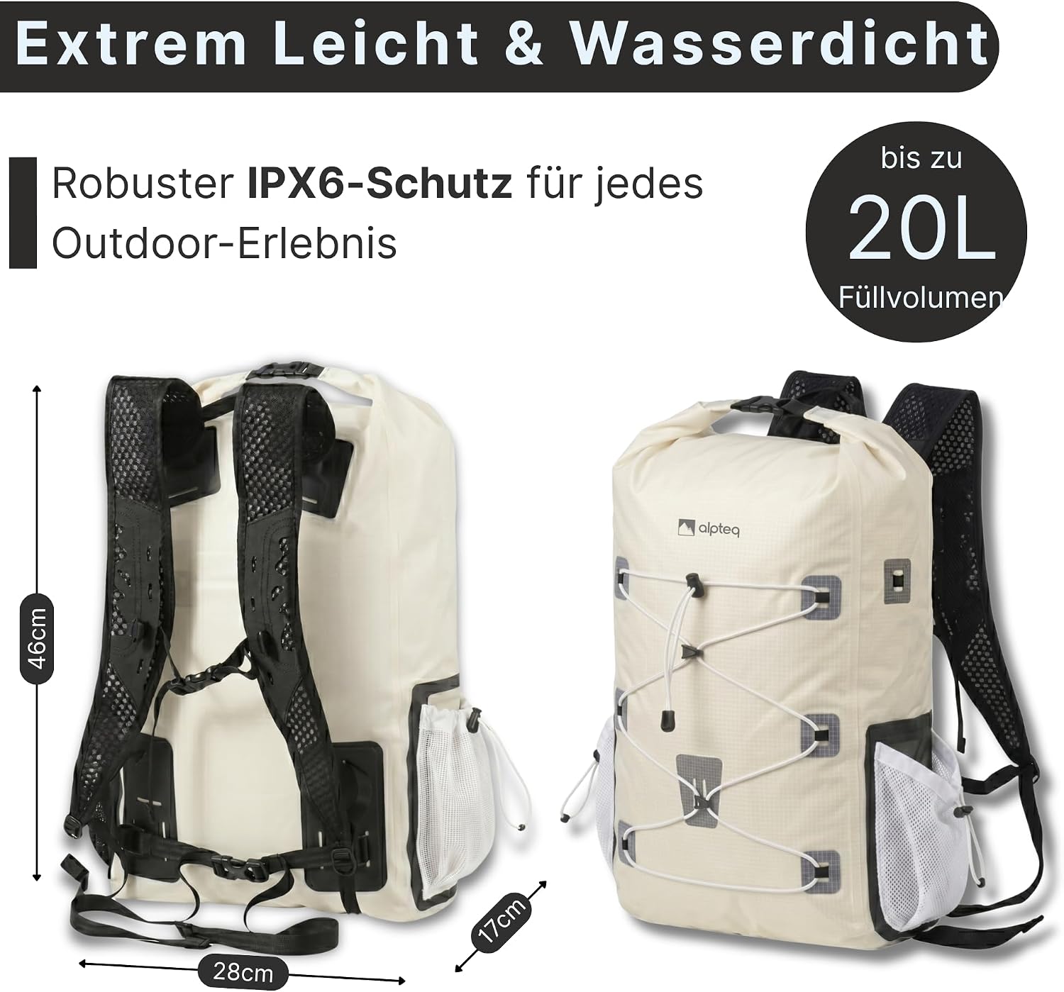 AlpPack Rucksack wasserdicht Rolltop ultraleicht Trekking Wandern Reisen