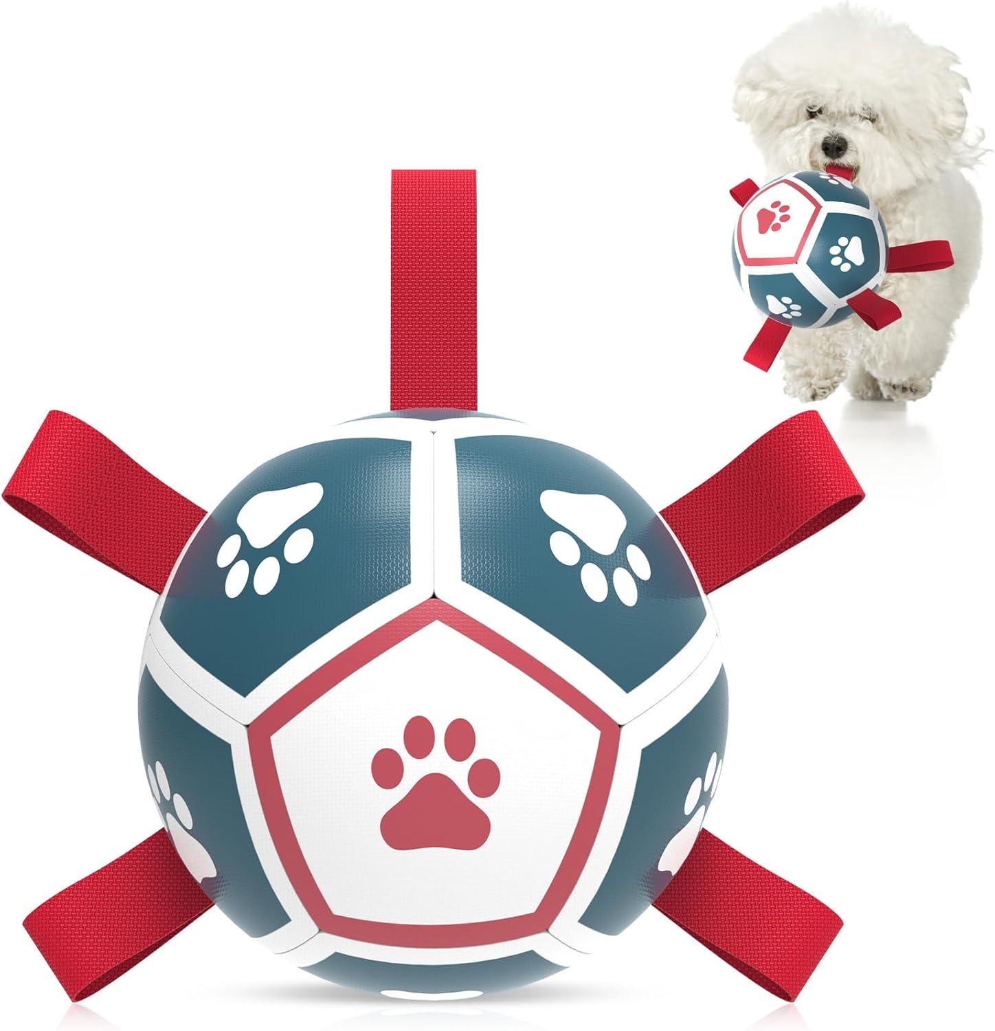 HETOO Hundeball mit Griff 8 Zoll Rot/Blau, interaktives Hundespielzeug S-XL