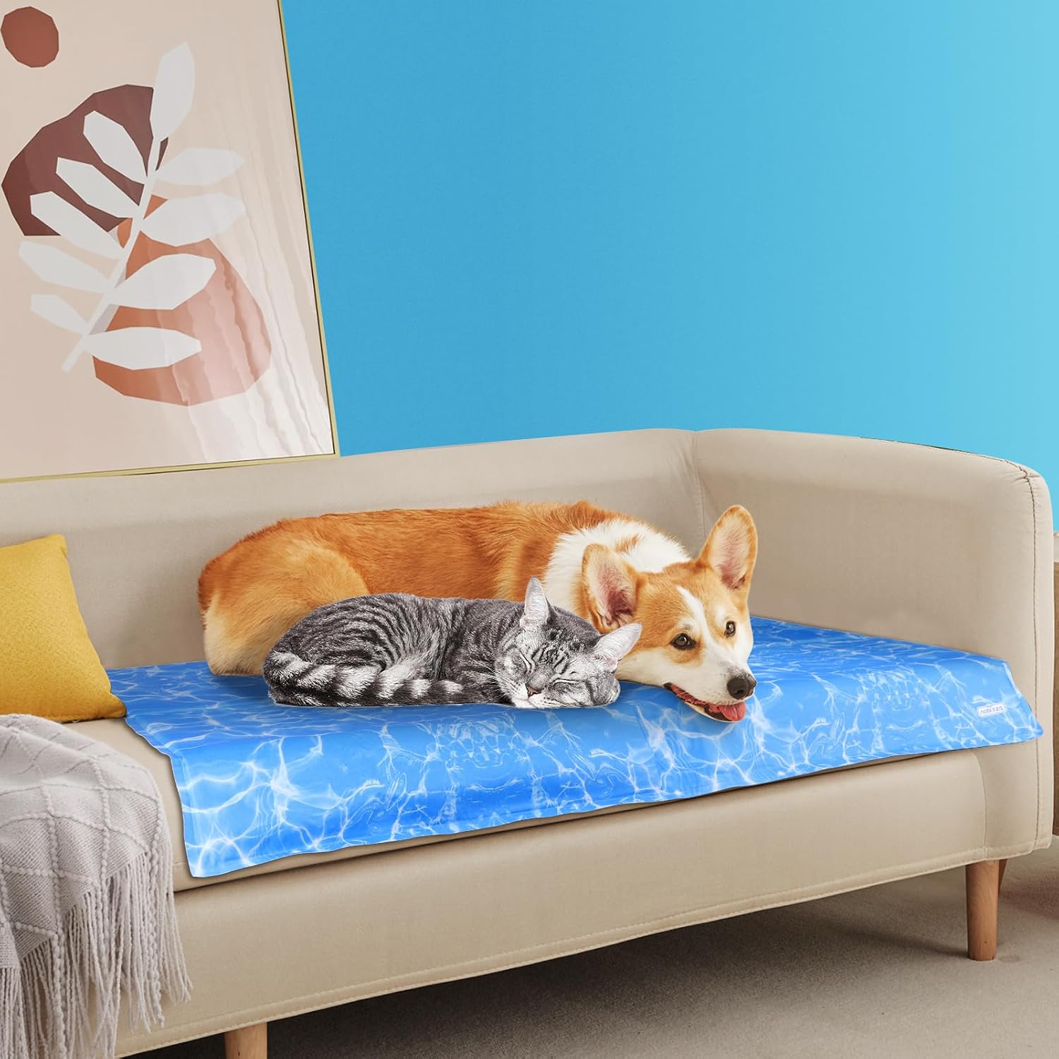 Nobleza Kuehlmatte fuer Hunde 65×50 cm Gel 2cm-80cm Hellblau selbstkuehlend