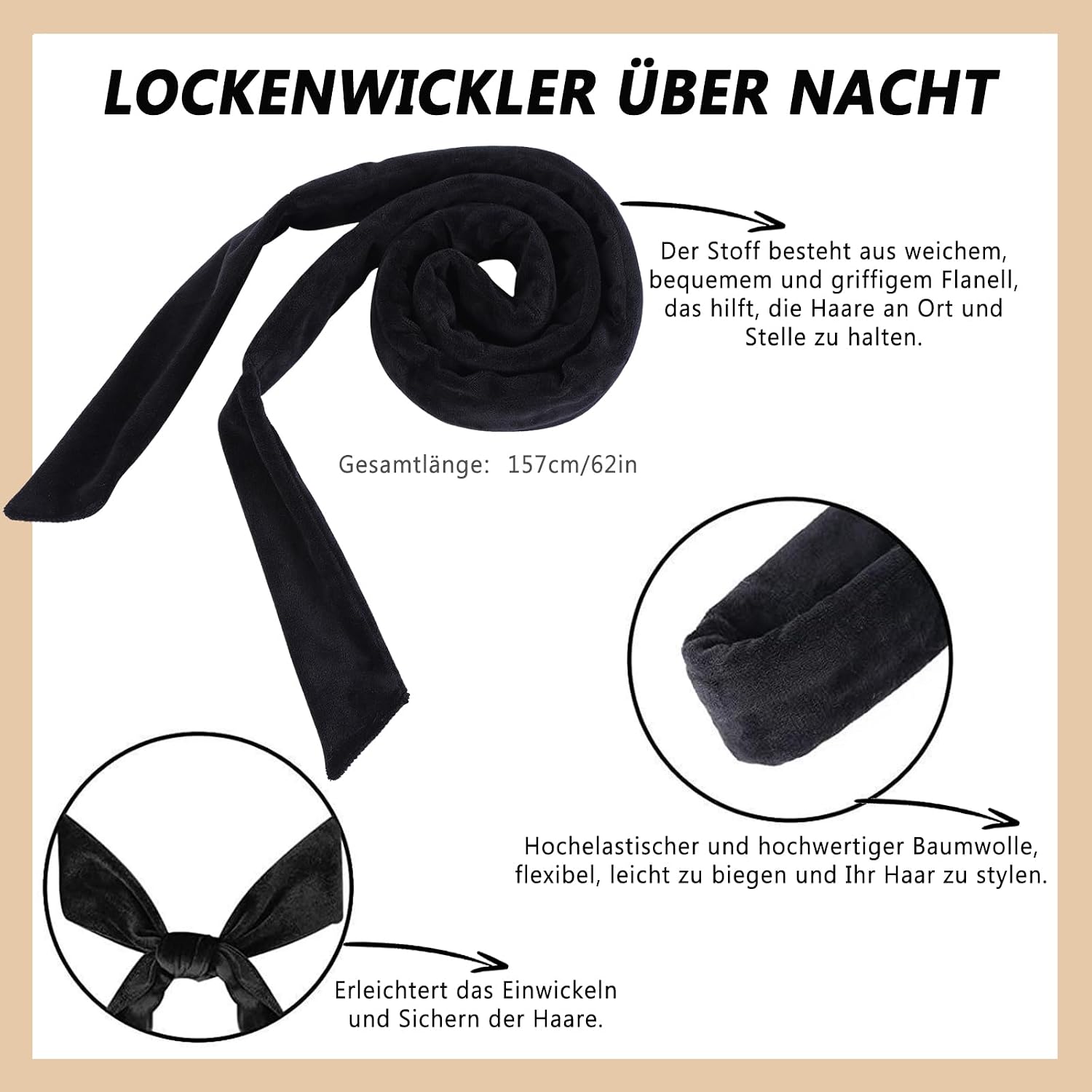 Heatless Curls Lockenwickler schwarz - Locken ohne Hitze ueber Nacht DIY Curler