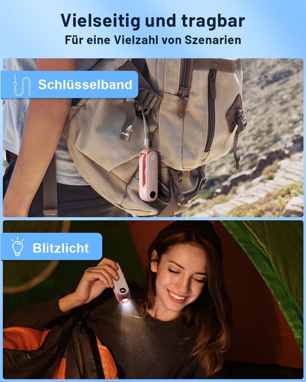 SWEETFULL Mini Ventilator 11,4 cm faltbar Akku 3 Geschwindigkeiten USB Schwarz