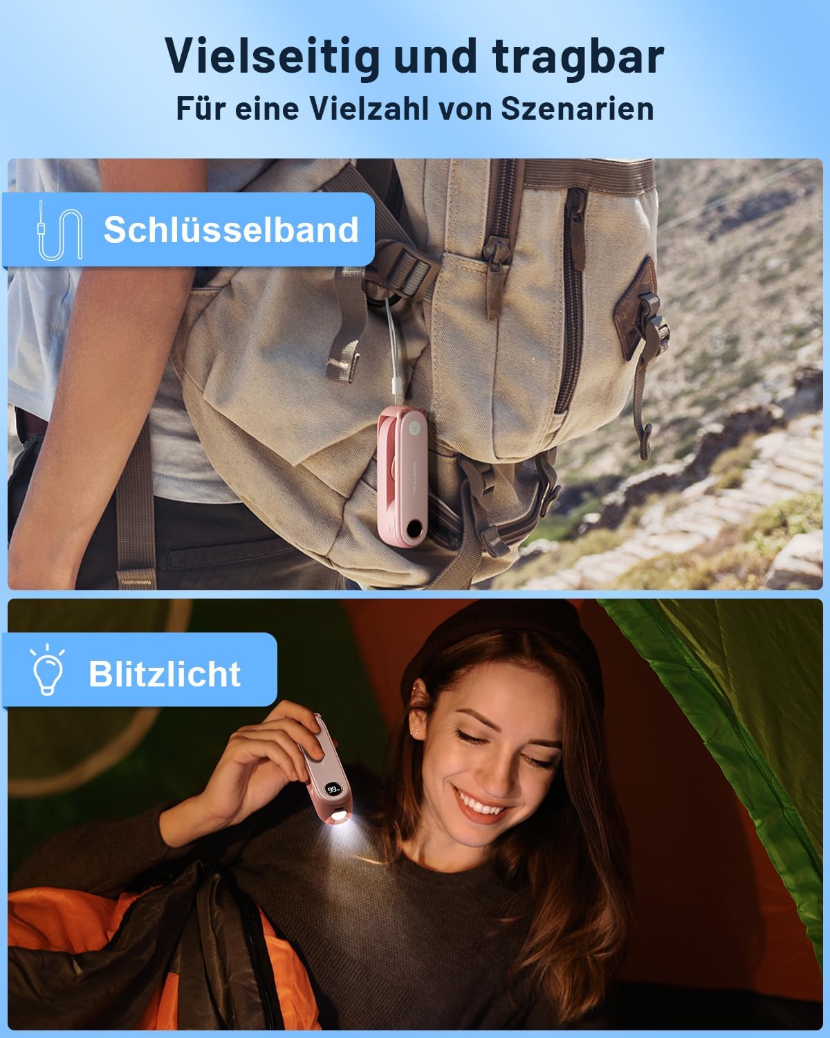 SWEETFULL Mini Ventilator 11,4 cm faltbar Akku 3 Geschwindigkeiten USB Schwarz
