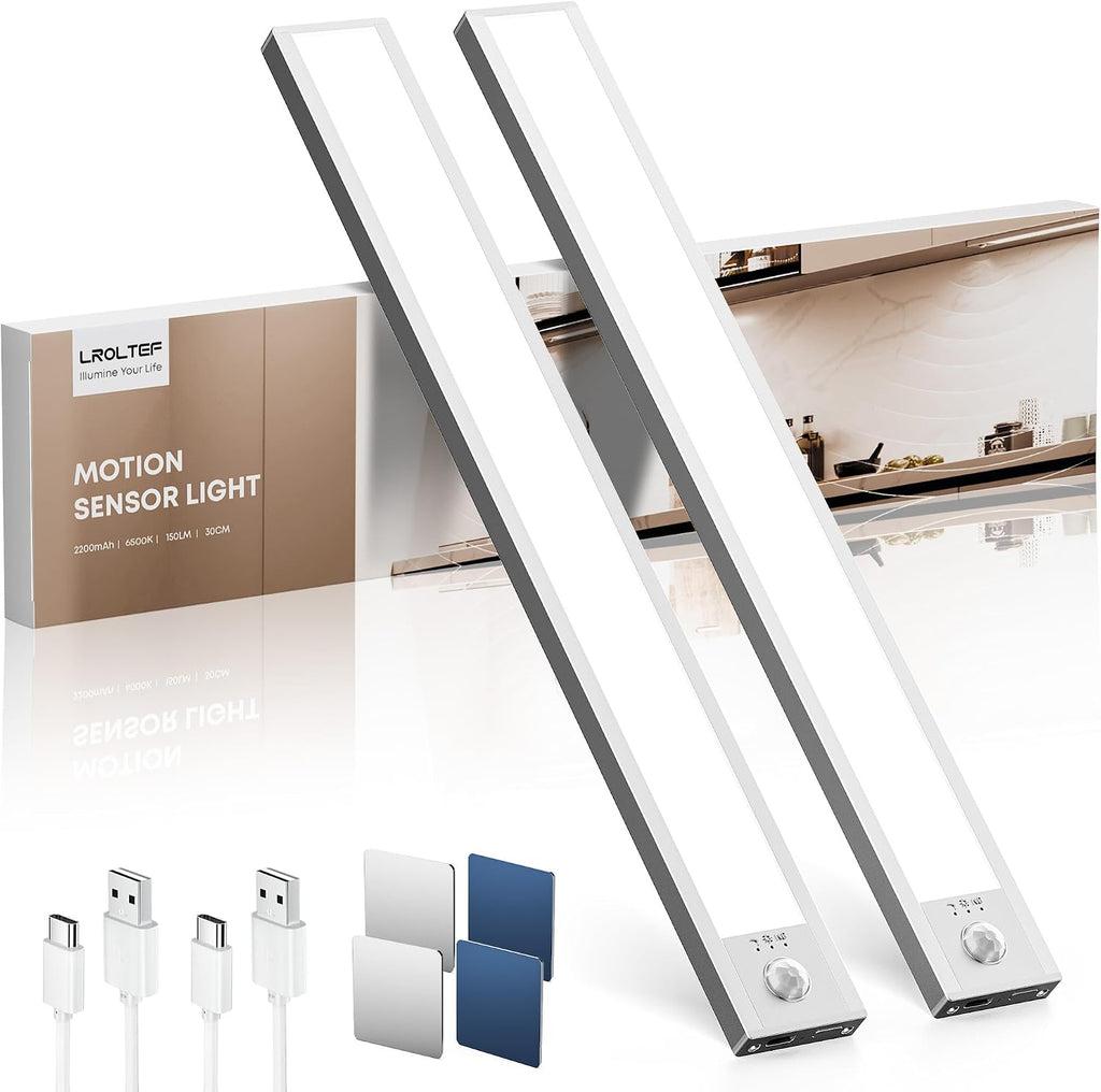 LED Schrankbeleuchtung 2er Set mit Bewegungsmelder 21cm-50cm Unterbauleuchte