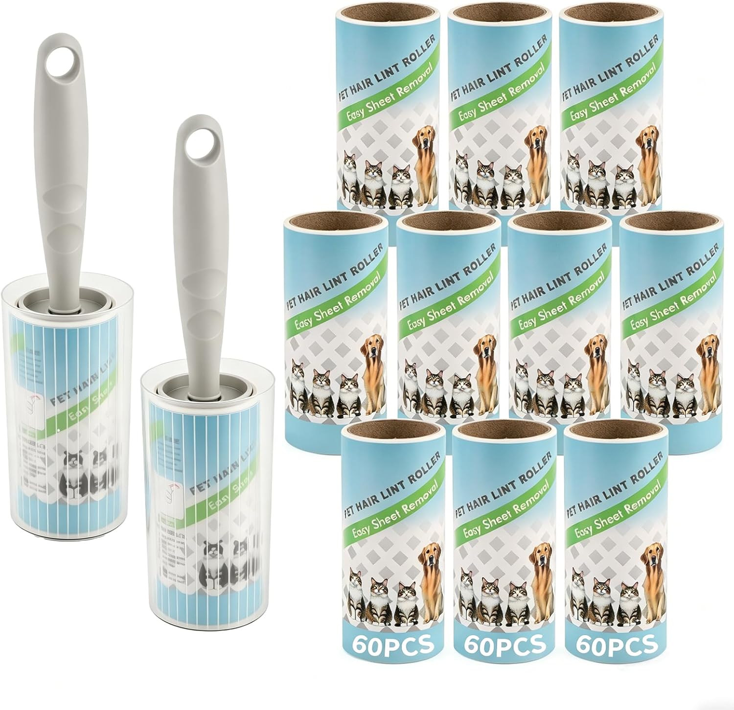 Fusselrolle 12 Rollen 720 Blatt mit 2 Griffen extra klebrig fuer Kleidung