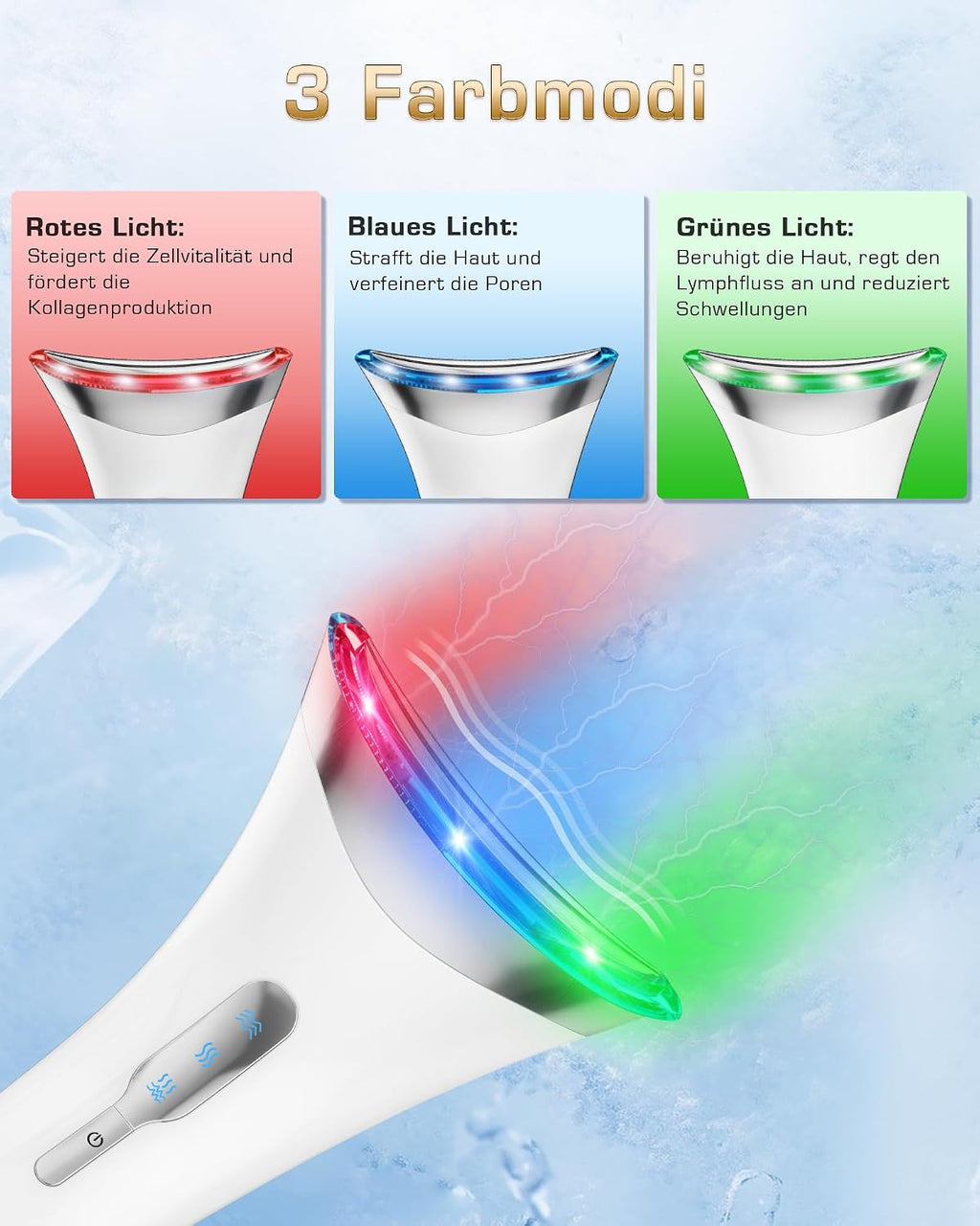 EMS Gesichtsmassagegeraet mit LED Lifting und Waerme 45°C Anti-Falten
