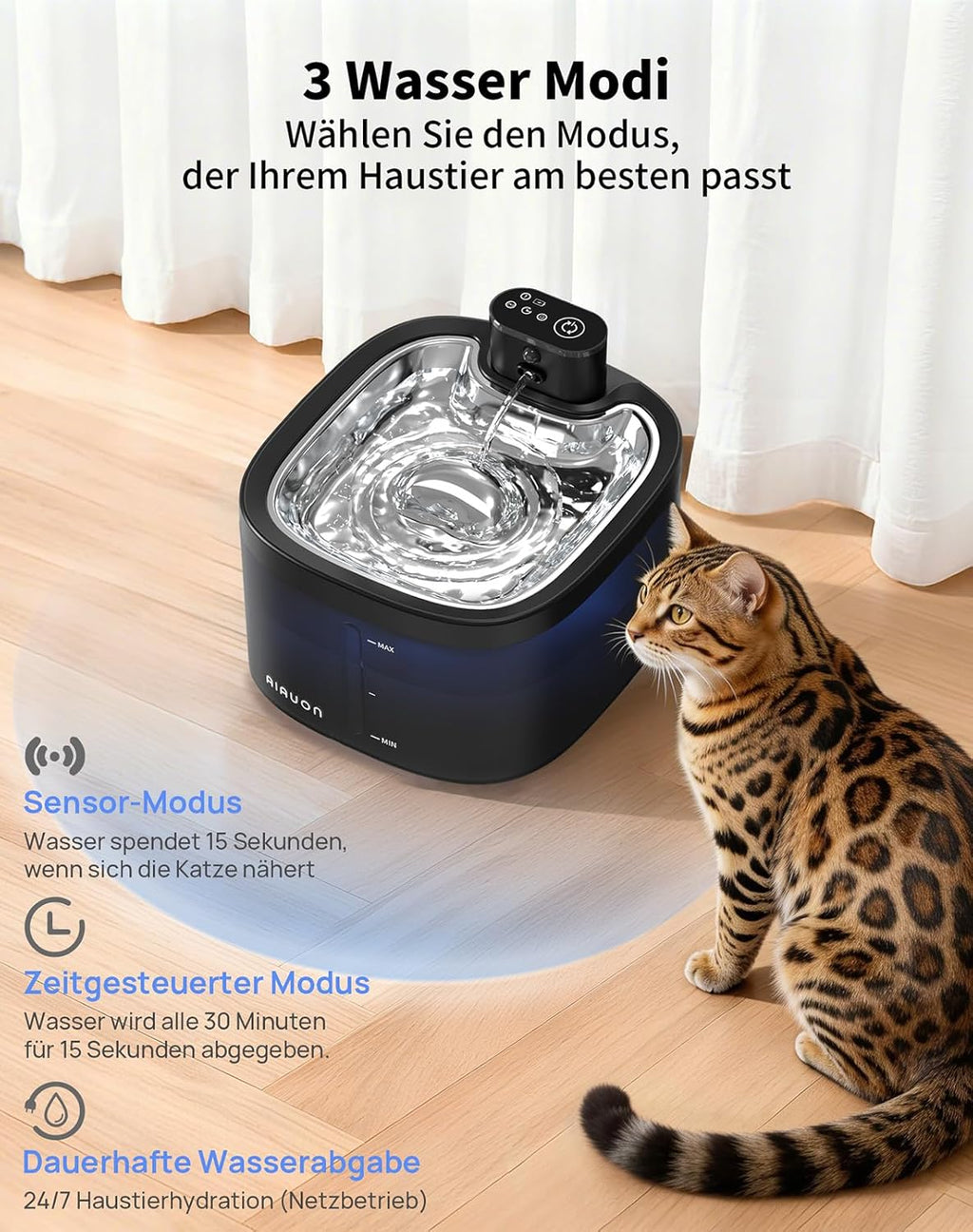 Katzenbrunnen kabellos 118oz/ Drahtlos & Ultra-leise (<25dB) mit Sensor- und