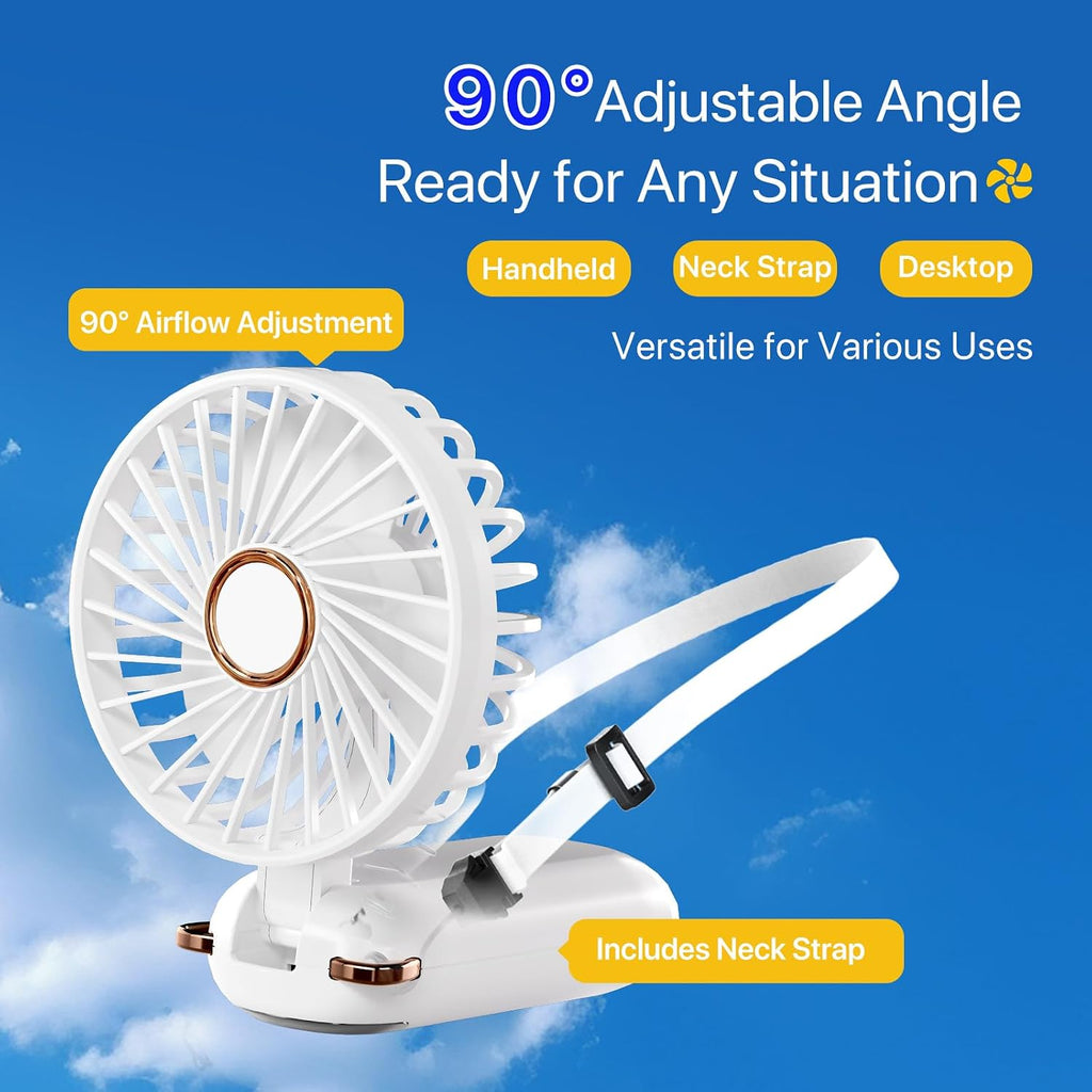 Tragbarer Mini Handventilator Akku USB wiederaufladbar faltbar Weiss