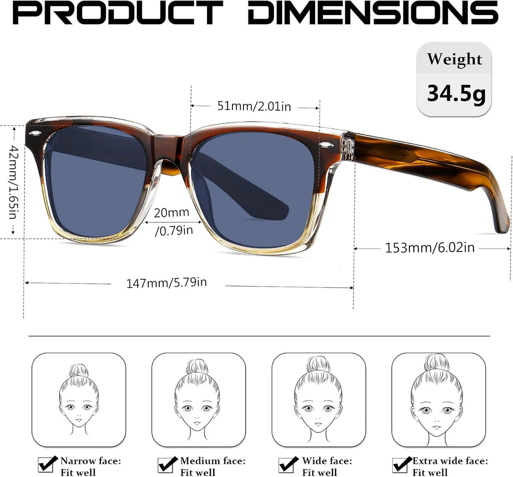 KANASTAL Herren Sonnenbrille polarisiert Retro Rechteckig TR90 Rahmen UV400