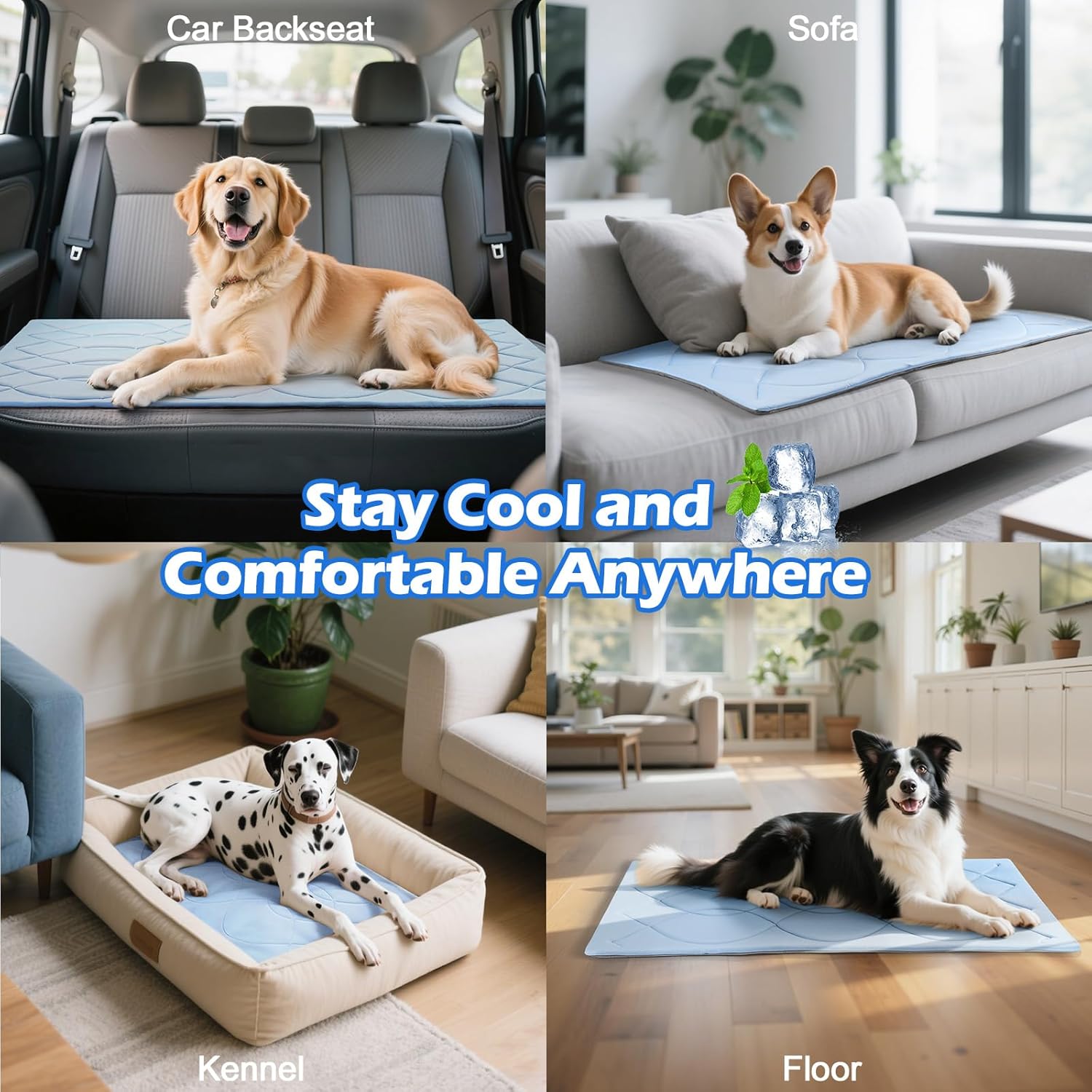 Hundekühlmatte 71×122 cm L wendbar kühl & warm ohne Gel Blau Grau 2cm