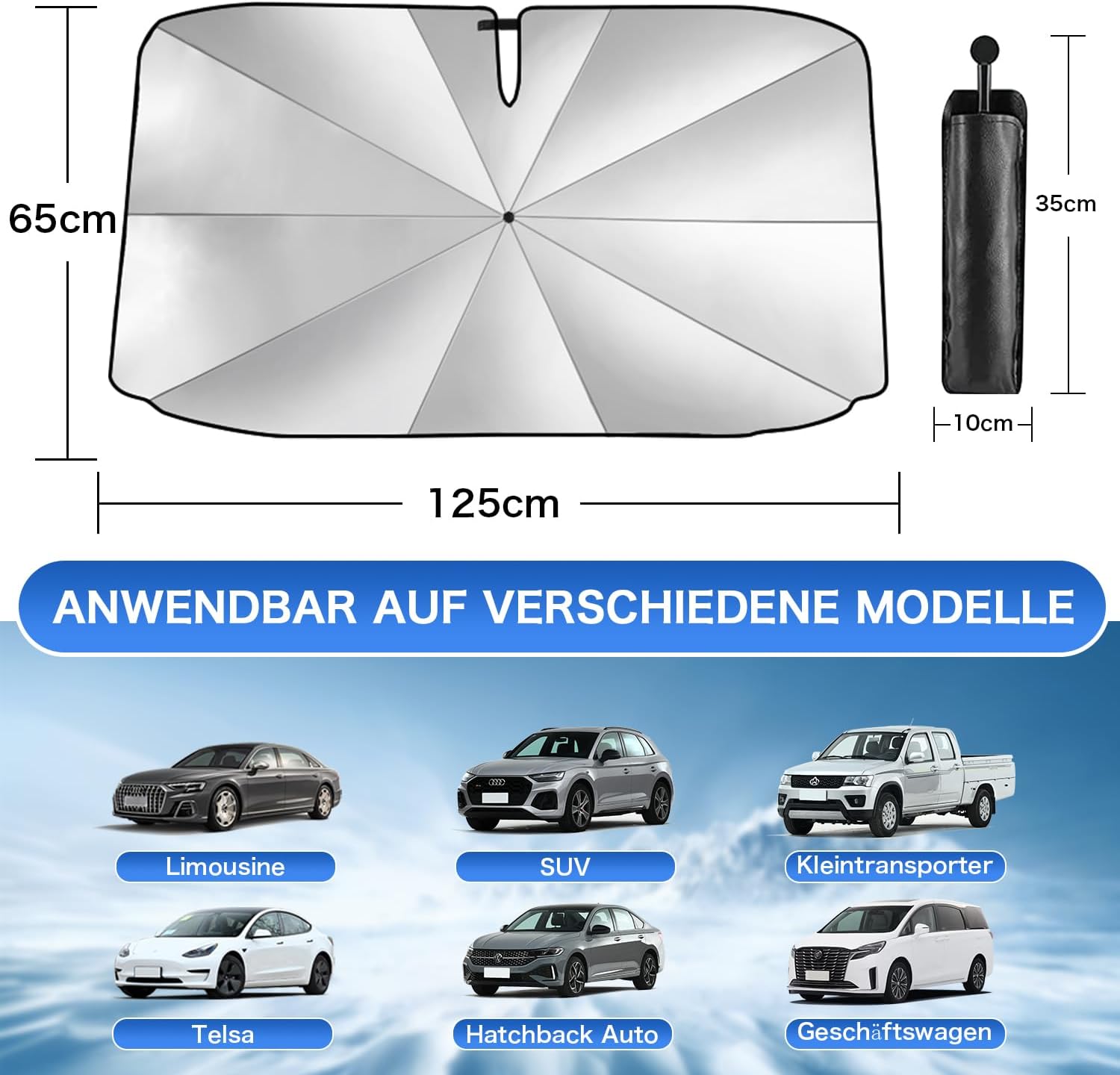Sonnenschutz Frontscheibe 145x83 cm UV- und Waermeschutz, passend 65cm-83cm