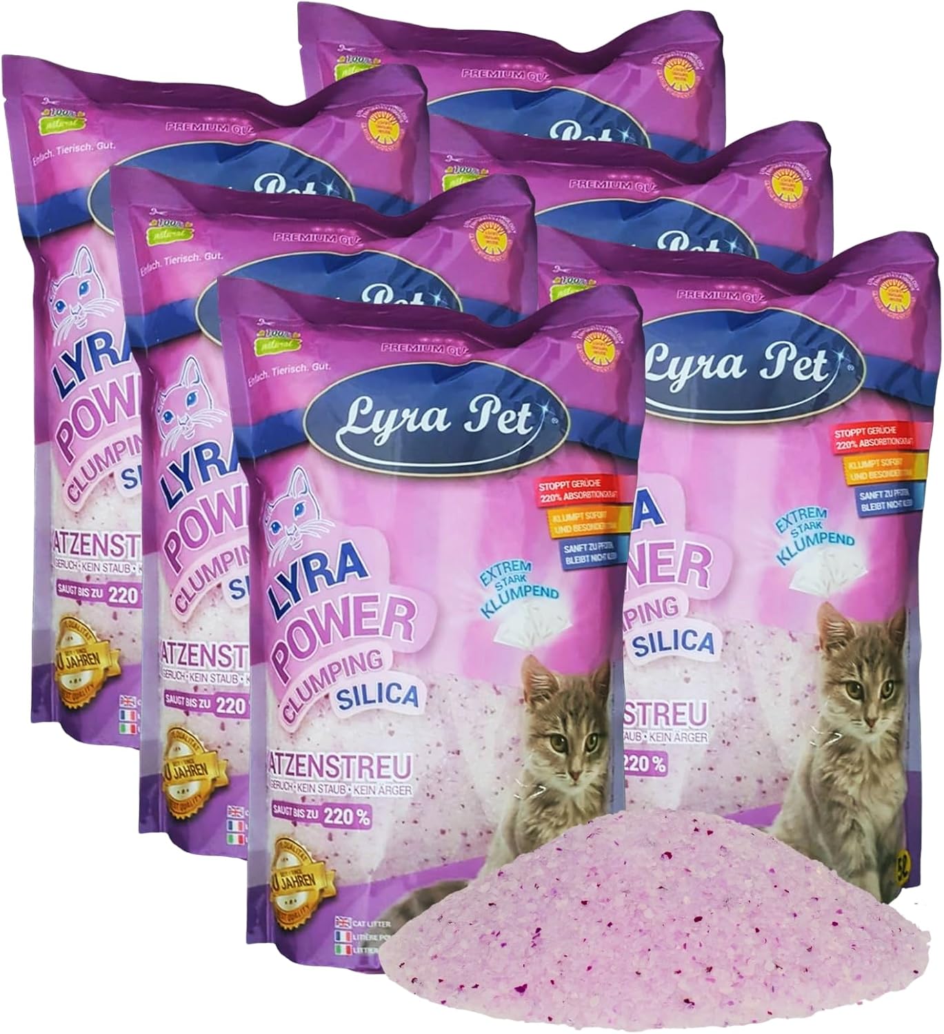 Lyra Pet Power Clumping Silica Katzenstreu 6x5L 30L staubfrei
