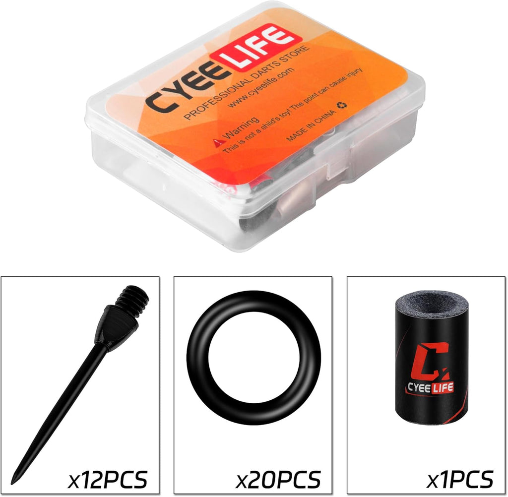 Cyeelife 12er Set Steel Dartspitzen 2BA mit Gummiringen und Spitzer