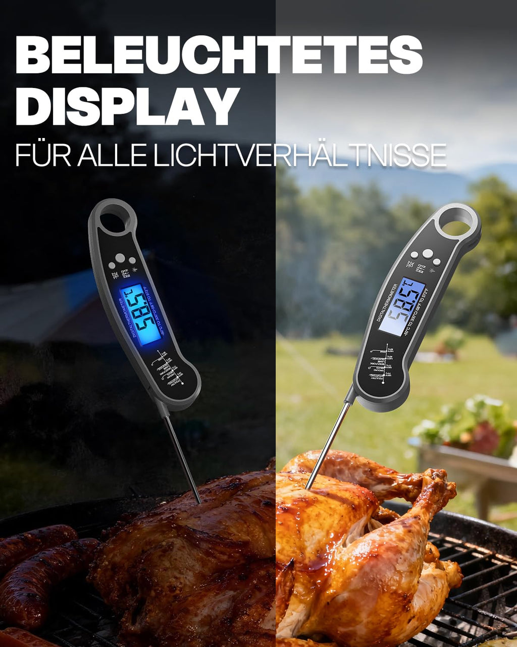 Digitales klappbares Fleischthermometer wasserdicht 3 Sekunden Anzeige
