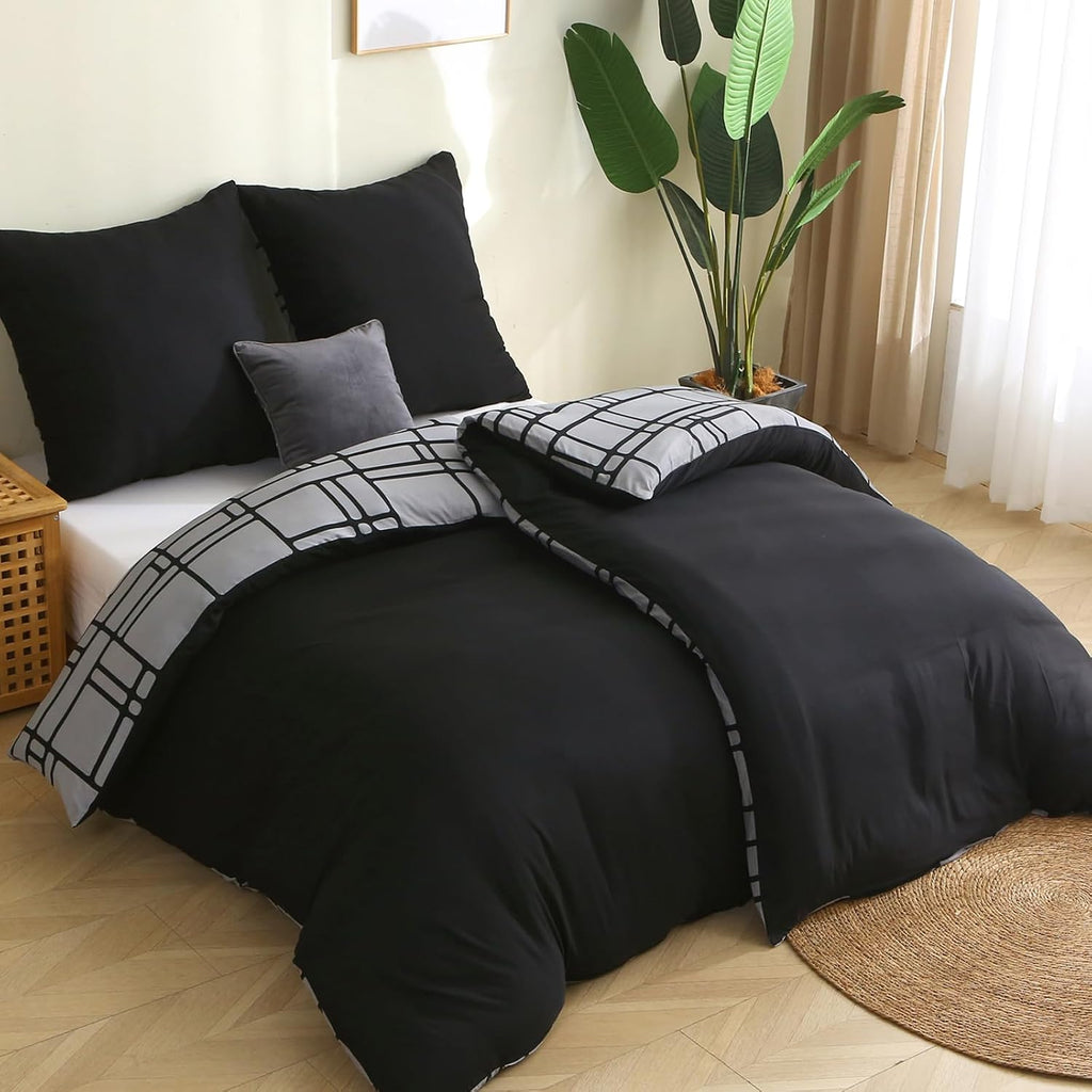 Bettwaesche 135x200 Mikrofaser Grau 4-teilig mit Reissverschluss OeKO-TEX 200cm-240