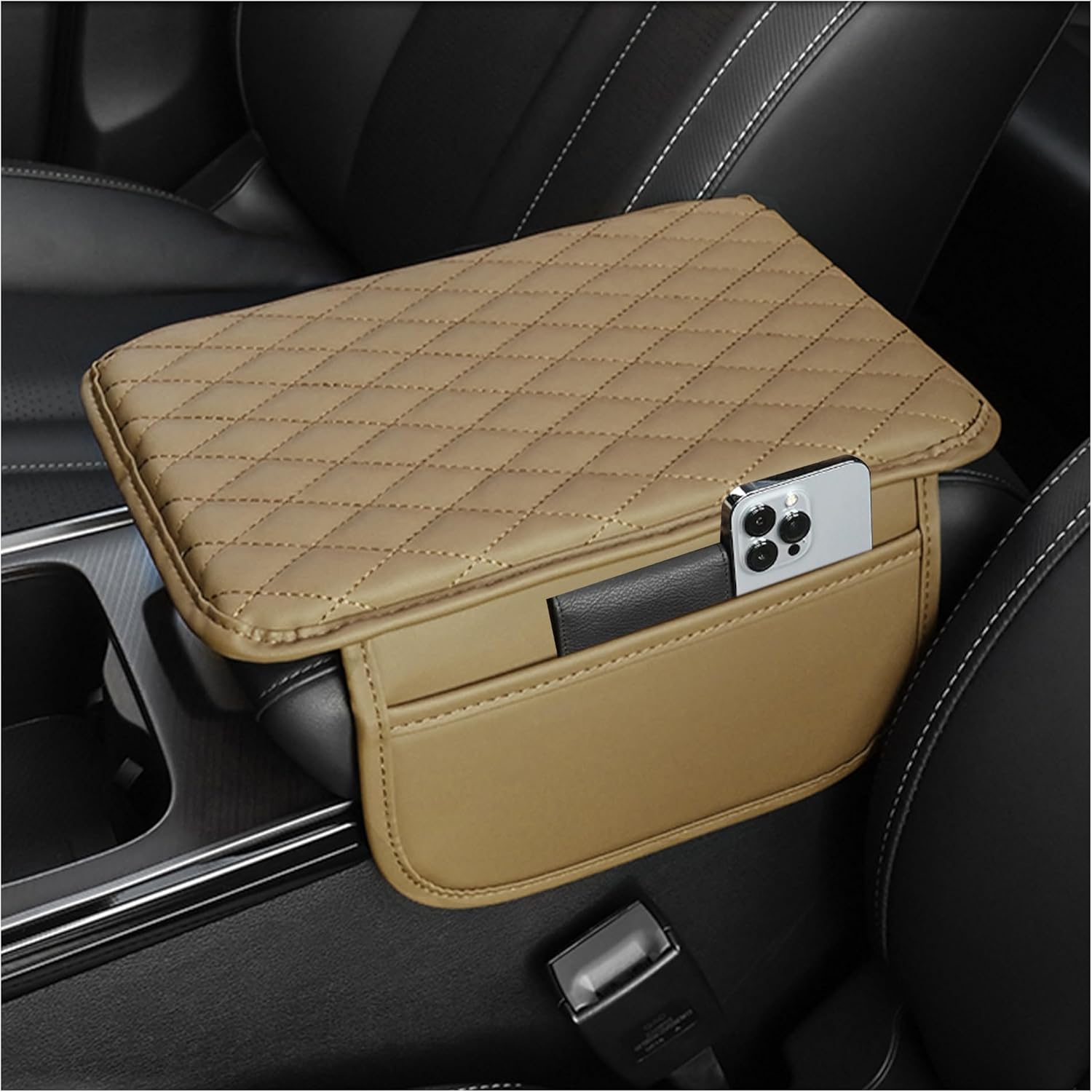 Armlehnenschoner Mittelkonsole Leder Organizer Tasche Schwarz