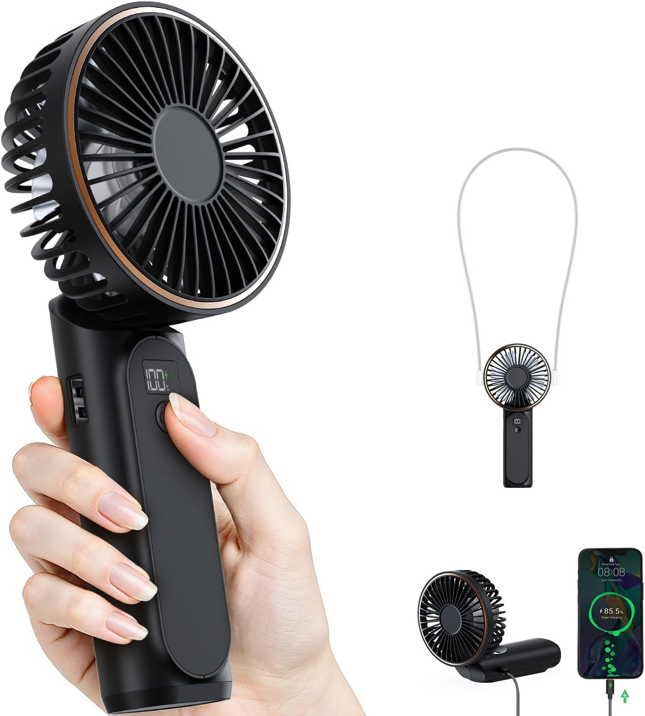 Mini Ventilator tragbar 4000mAh 180° verstellbar 6 Stufen mit Powerbank LED-Disp