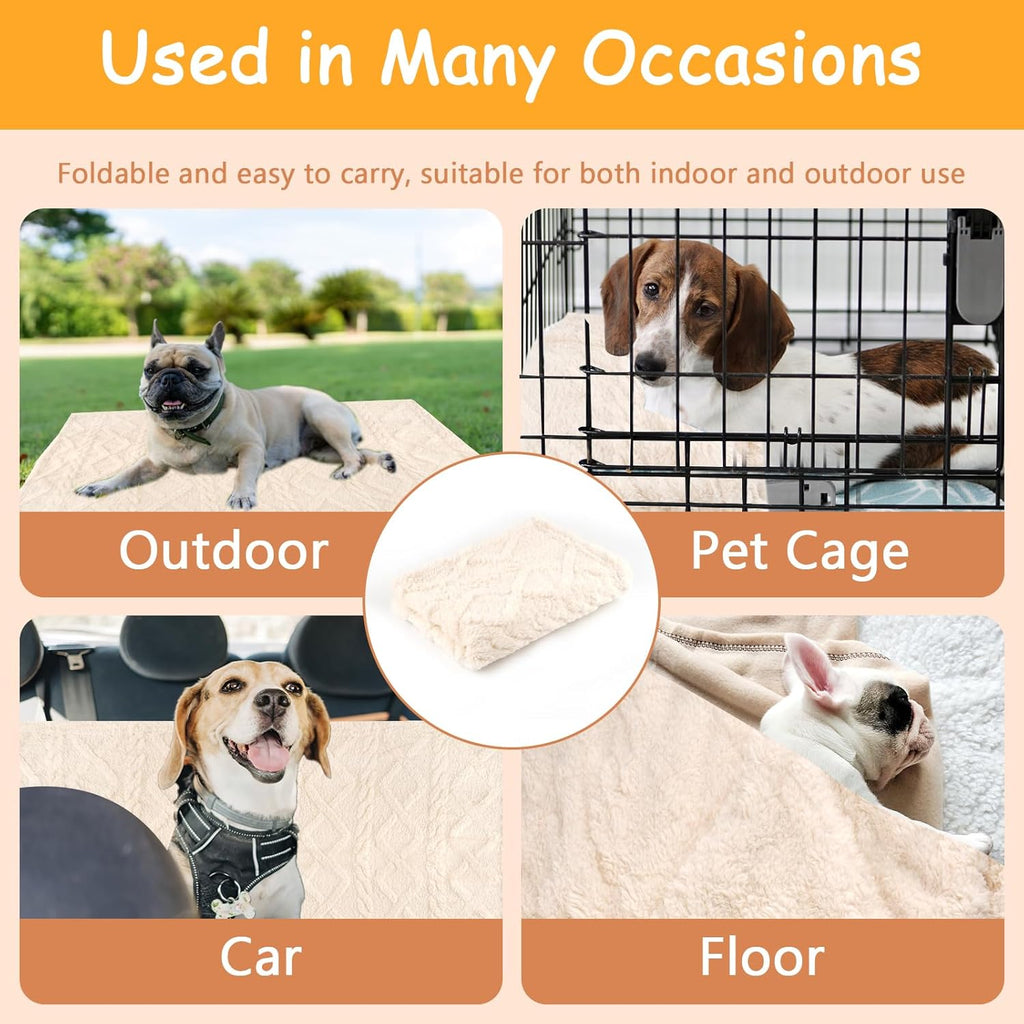 Hundedecke 70×100 cm Fleece flauschig waschbar beige fuer Hunde Katzen