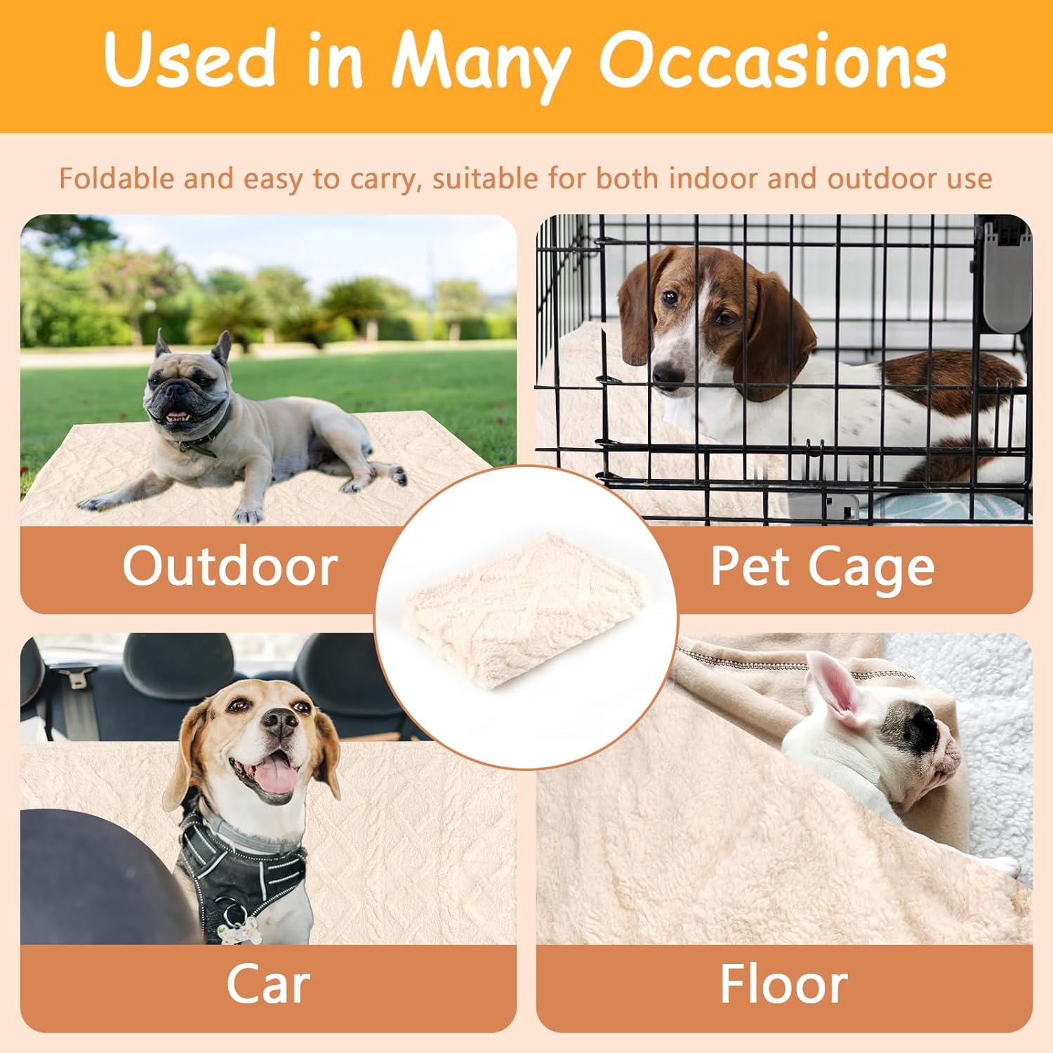 Hundedecke 70×100 cm Fleece flauschig waschbar beige fuer Hunde Katzen