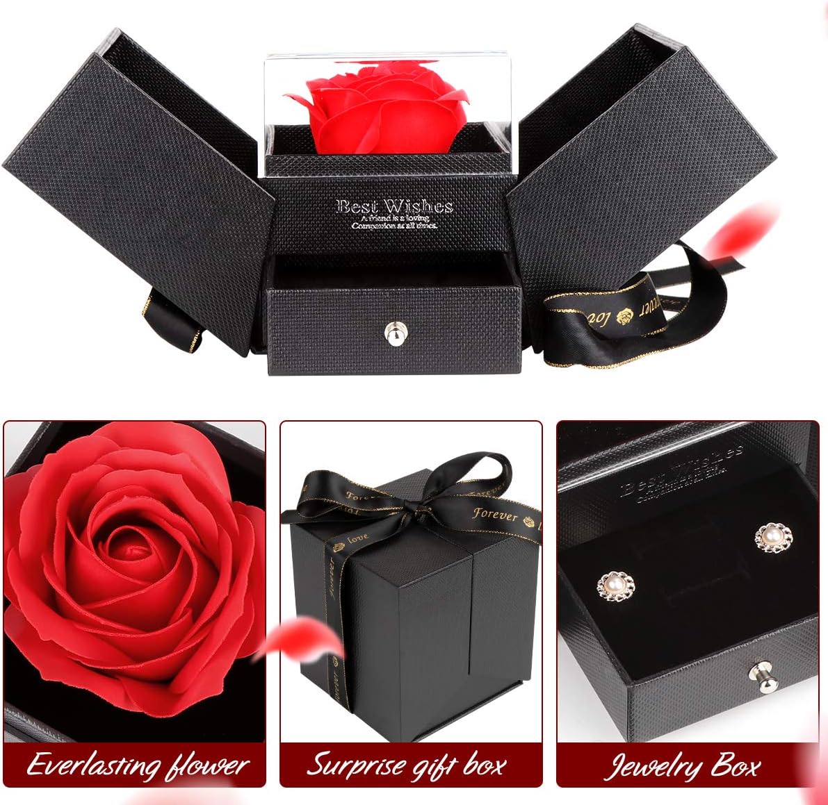Infinity Rosenbox mit ewiger Rose Schmuckschatulle Geschenk fuer Frauen