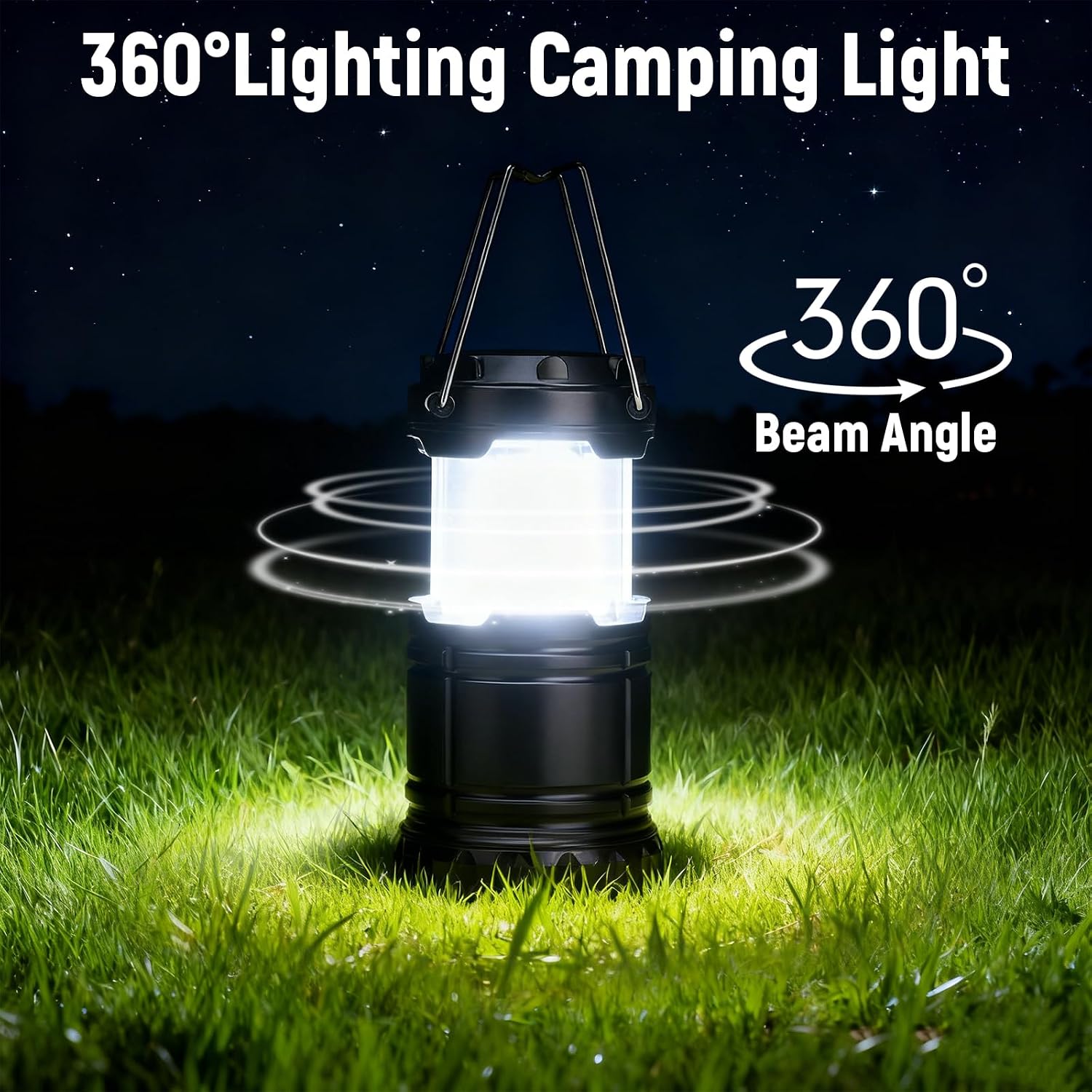 2er Set faltbare LED Campinglampe wasserdicht mit Haken, batteriebetrieben AAA