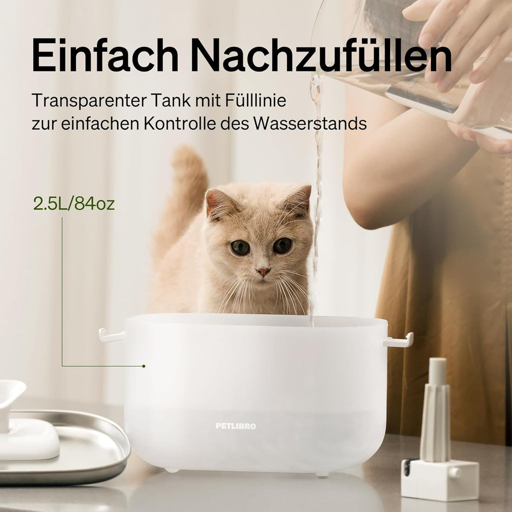 PETLIBRO Dockstream 2,5L Katzenbrunnen Edelstahl kabellose Pumpe 23dB 2 Modi