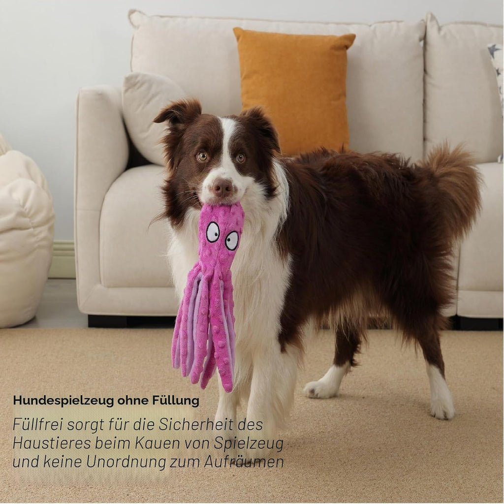 Hundespielzeug Krake Pluesch mit Quietschie und Crinkle fuer kleine und mittelgross