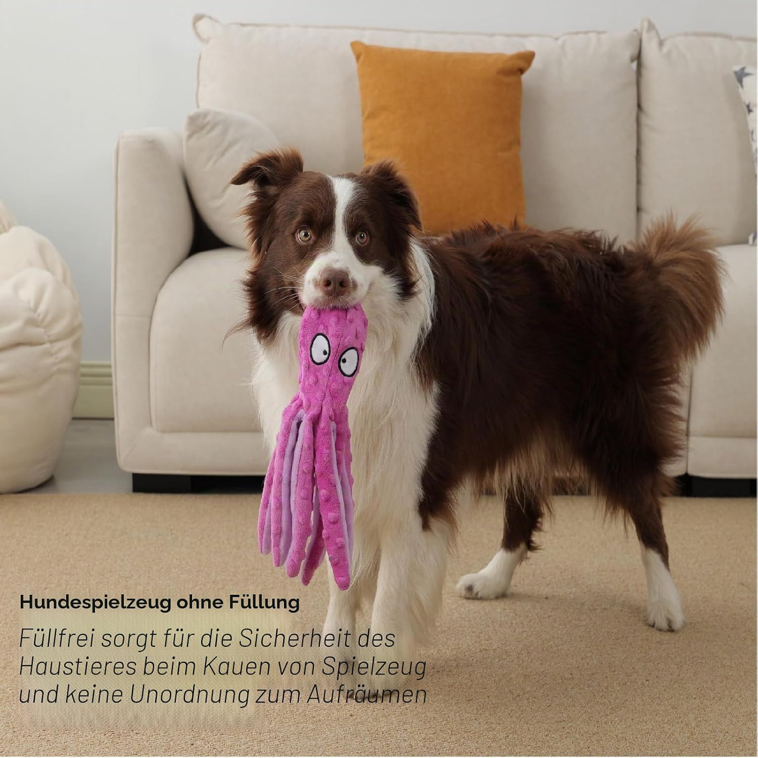 Hundespielzeug Krake Pluesch mit Quietschie und Crinkle fuer kleine und mittelgross