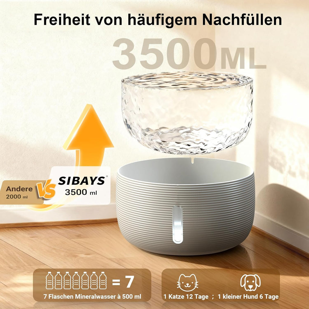 SIBAYS Katzen Trinkbrunnen mit leisem 25 dB Pumpenmotor, LED, Aktivkohlefi