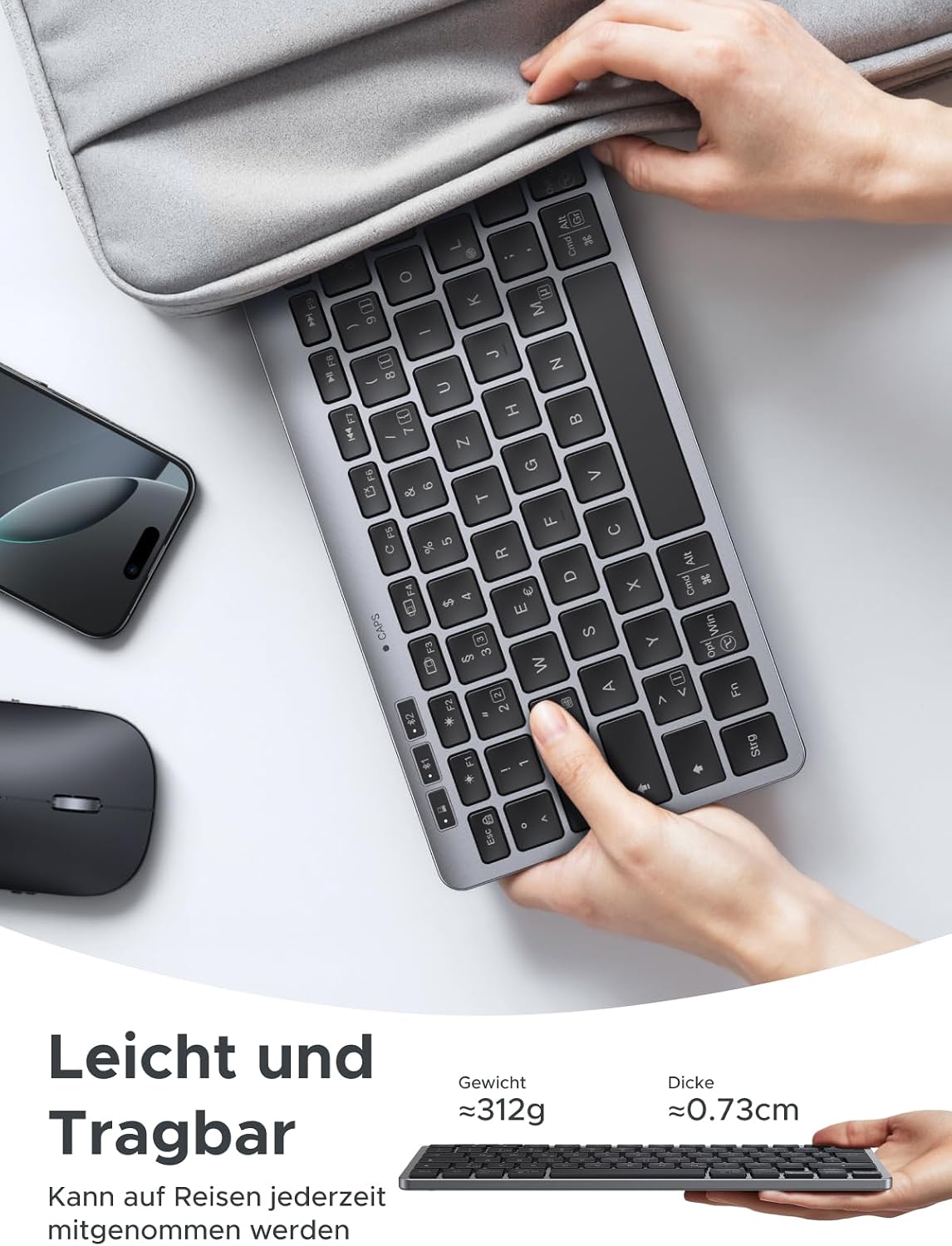 UGREEN kabellose Bluetooth Tastatur QWERTZ BT5.3 2,4 GHz leise Mini