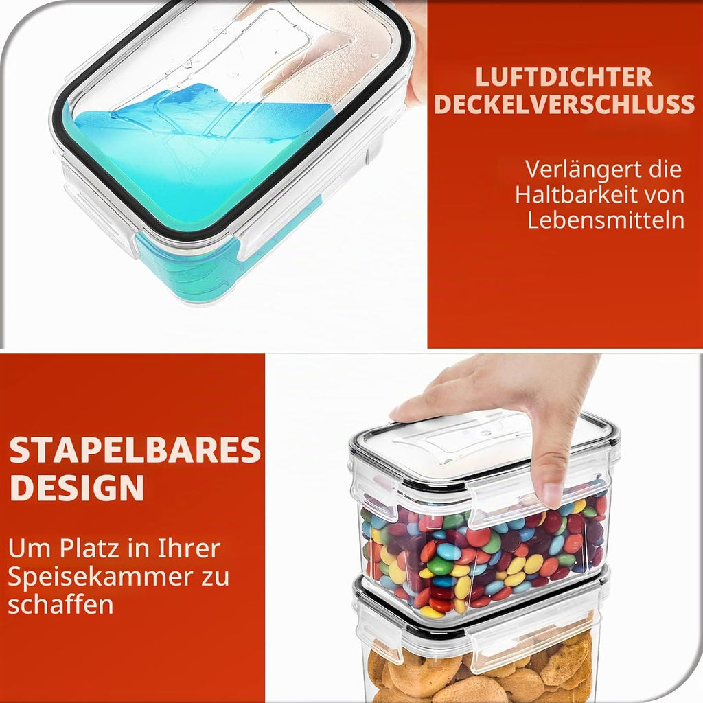 24er Set Vorratsdosen mit luftdichtem Deckel schwarz Kuechenbehaelter