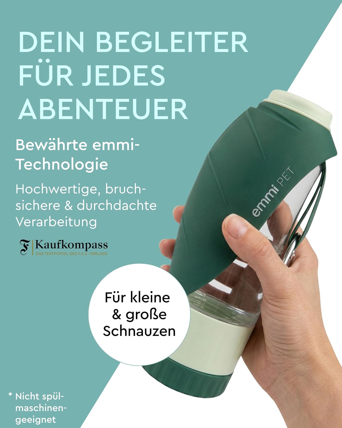emmi‑PET Hundetrinkflasche mit Futterbehaelter Dunkelgruen
