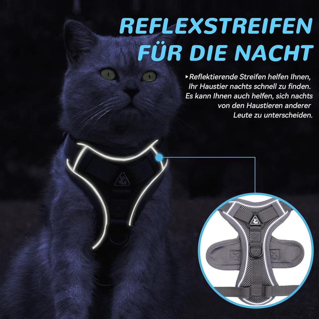 Katzengeschirr ausbruchsicher verstellbar mit Leine Gr. XS-L Blau