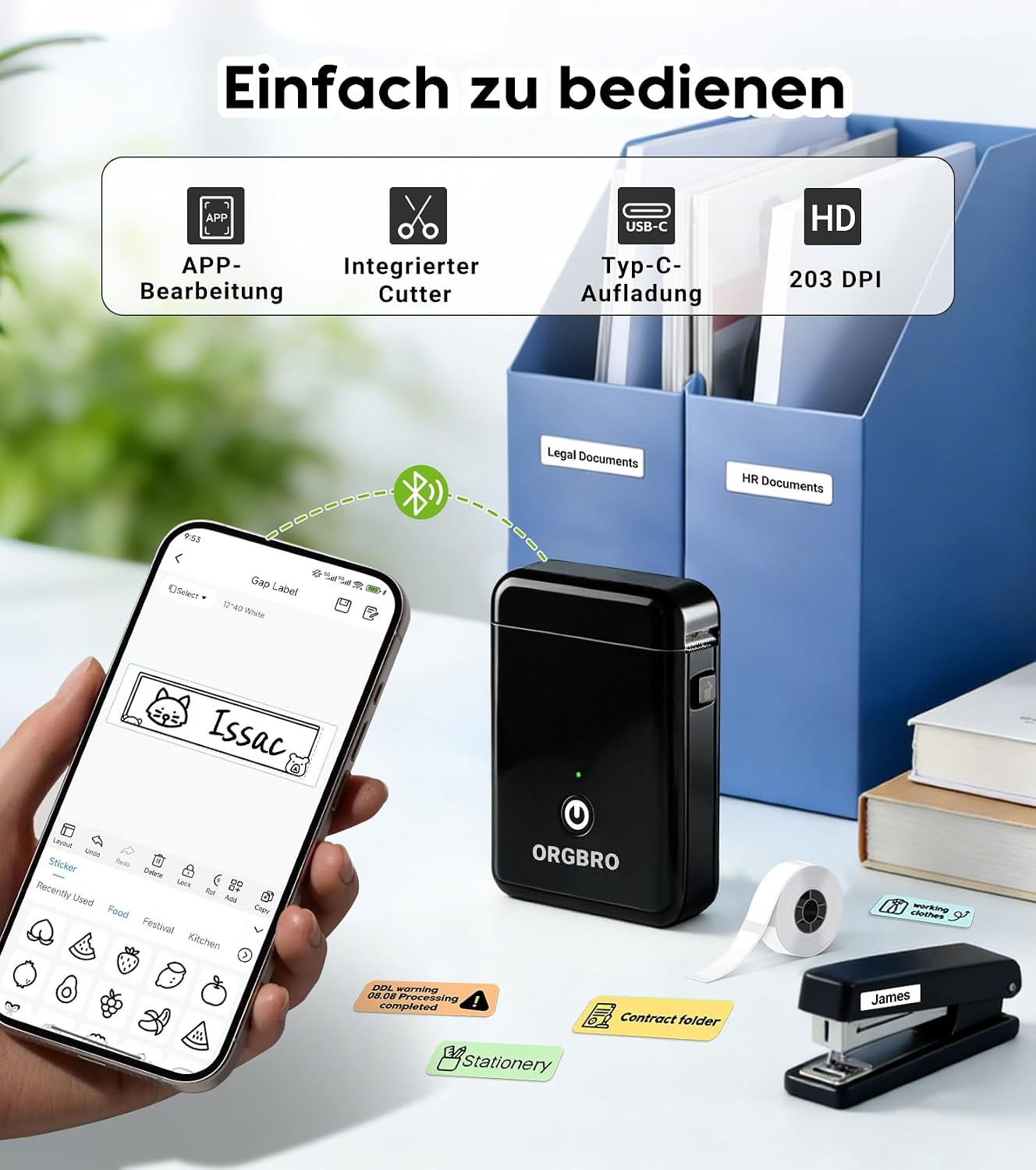 ORGBRO X1 Etikettendrucker Bluetooth Thermodrucker tragbar fuer iOS Android