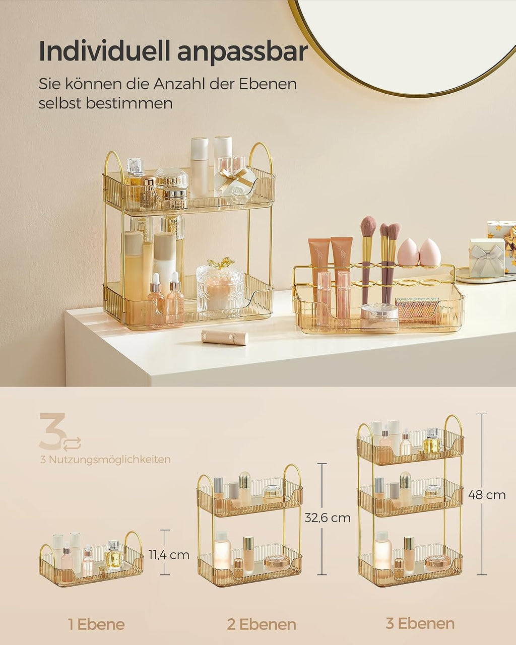 SONGMICS Make-up Organizer Kosmetik Aufbewahrung 3 Ebenen 2 Zubehoertypen