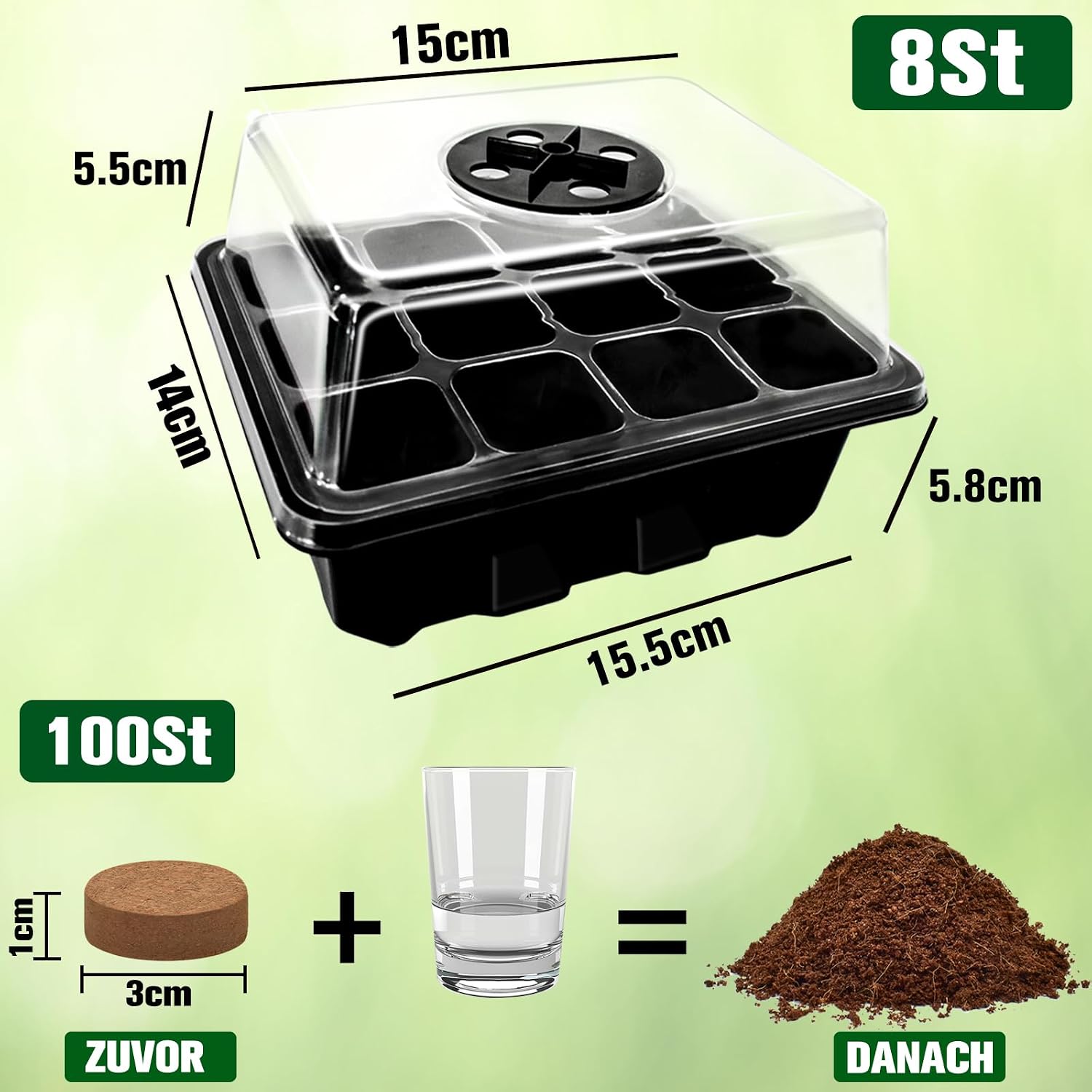Zimmergewaechshaus Anzuchtkasten 48 Zellen mit Kokos Quelltabletten, 4er Set
