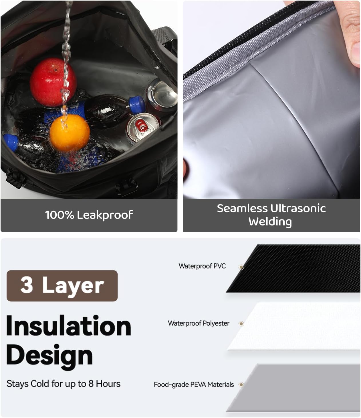 DEWUR Thermo Rucksack Kuehlrucksack wasserdicht mit Flaschenoeffner Schwarz