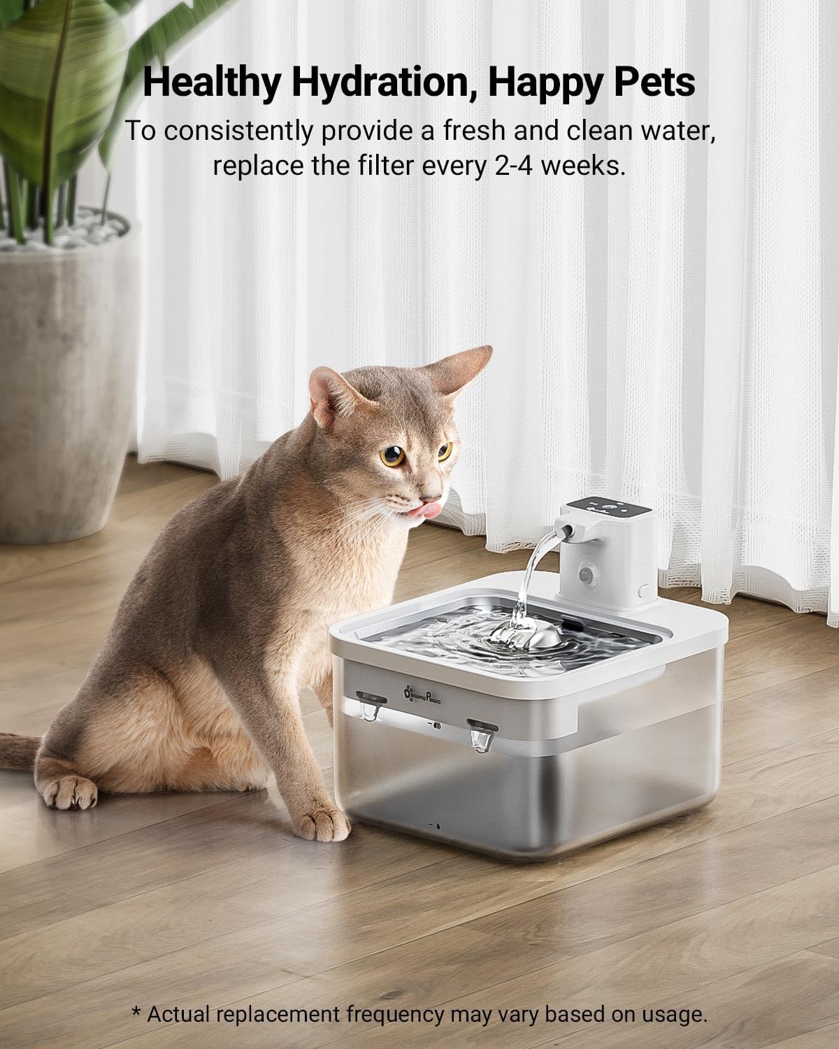 DownyPaws Katzen Trinkbrunnen kabellos 4000mAh Bewegungsmelder Edelstahl sc